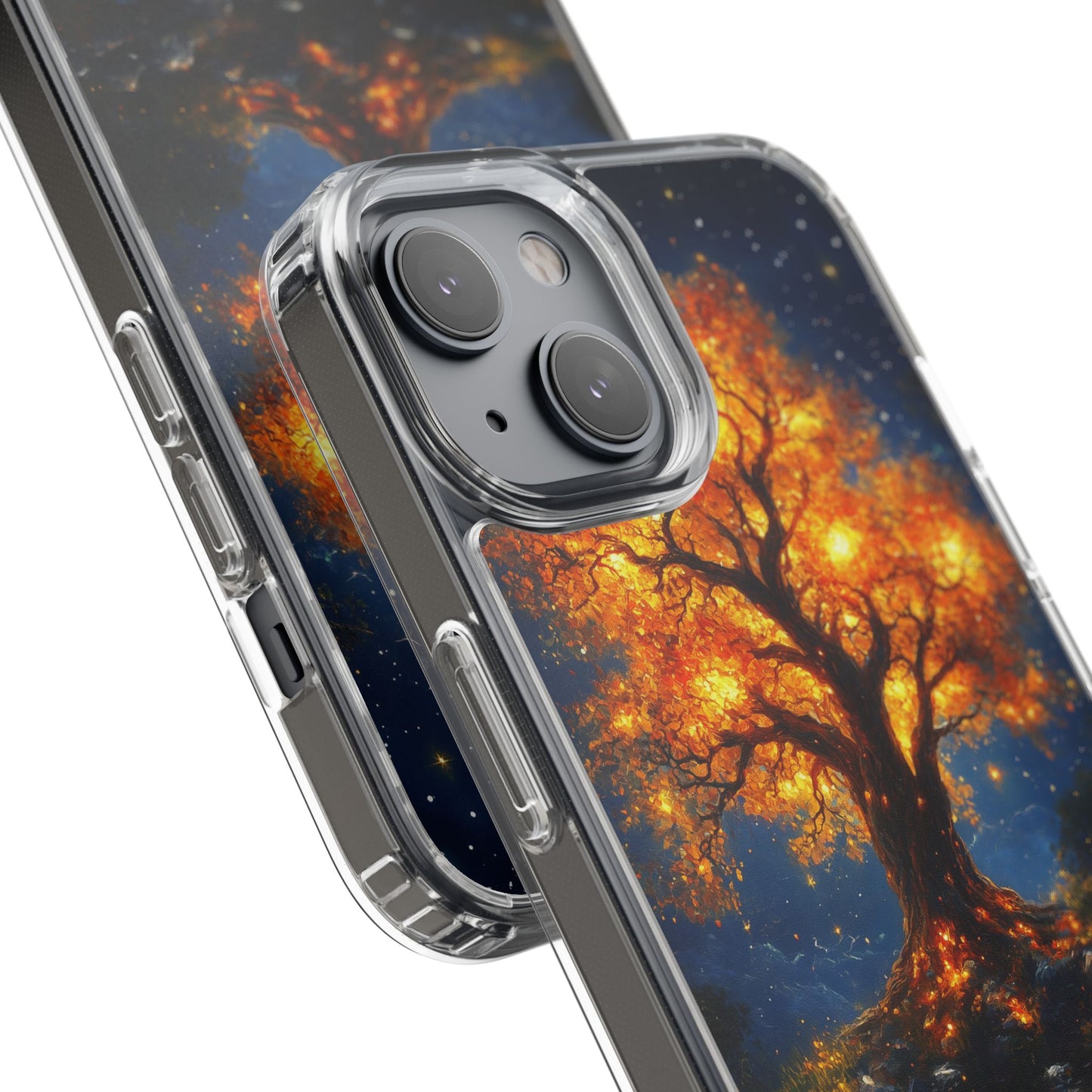 Nocturnal Illumination Tree Phone Case - Clear iPhone Cover with Glowing Autumn Design