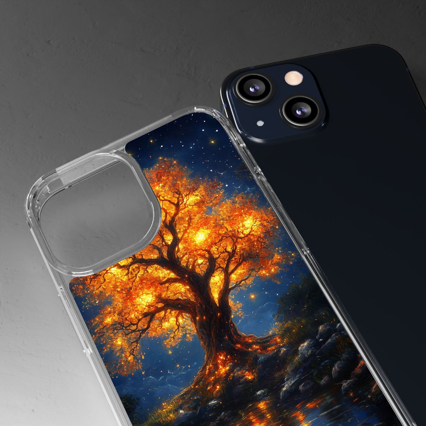 Nocturnal Illumination Tree Phone Case - Clear iPhone Cover with Glowing Autumn Design