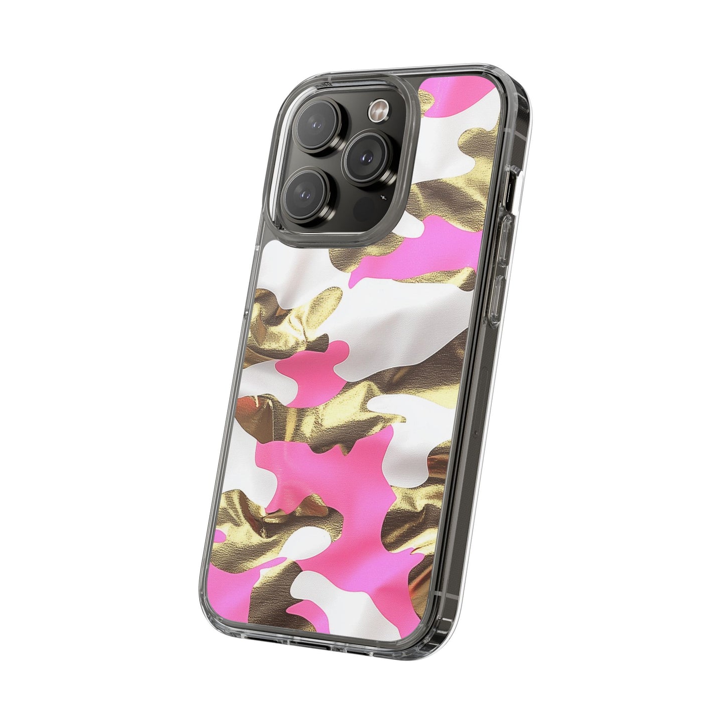 Gold and Pink Camo Phone Case – Stylish Clear Protective Design