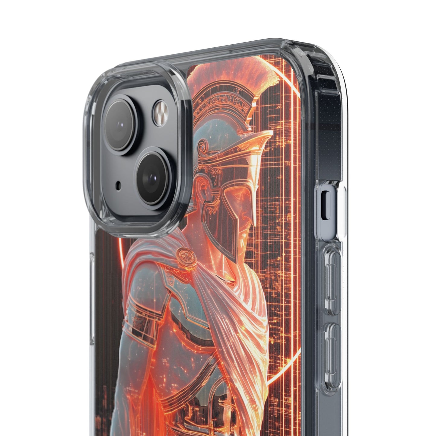 Mythical Ares Neon Warrior - Clear iPhone Case with Glowing Design