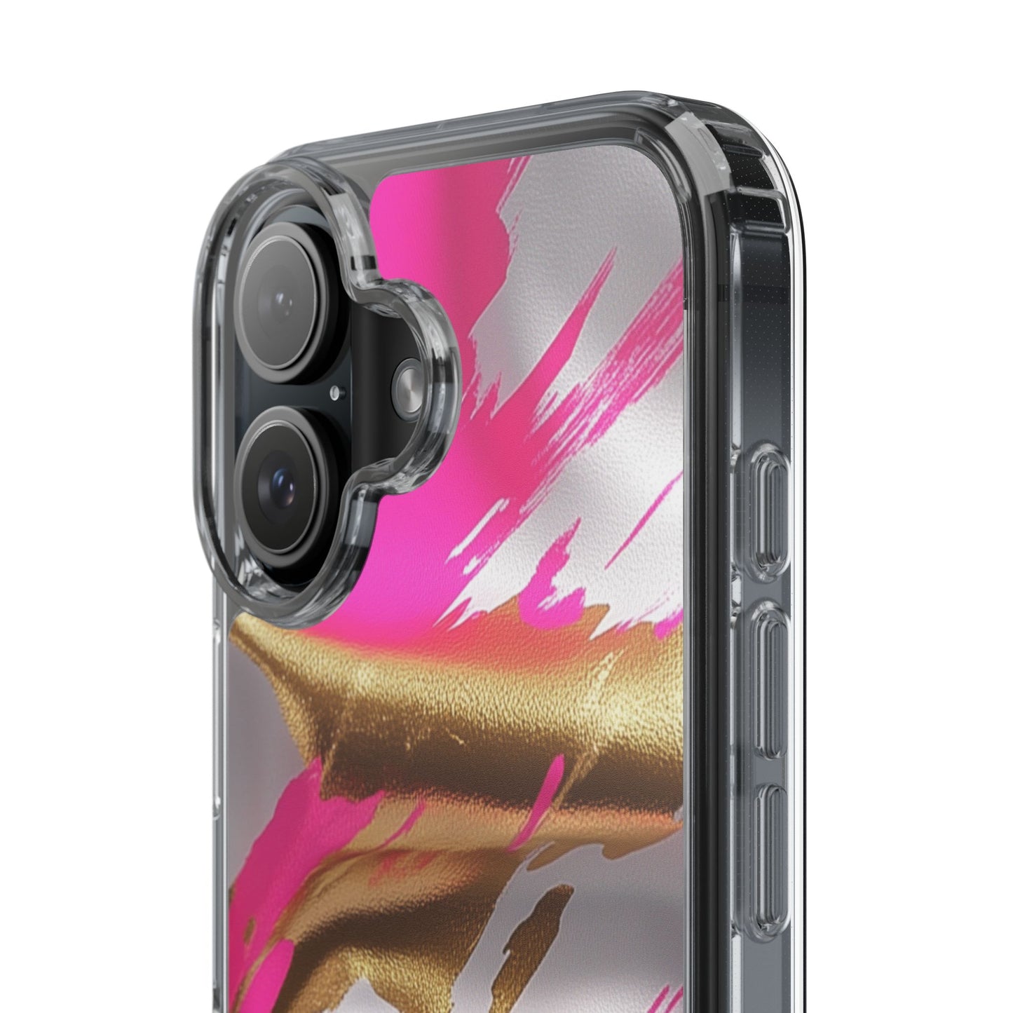 Stylish Clear Phone Case - Pink and Gold Abstract Design