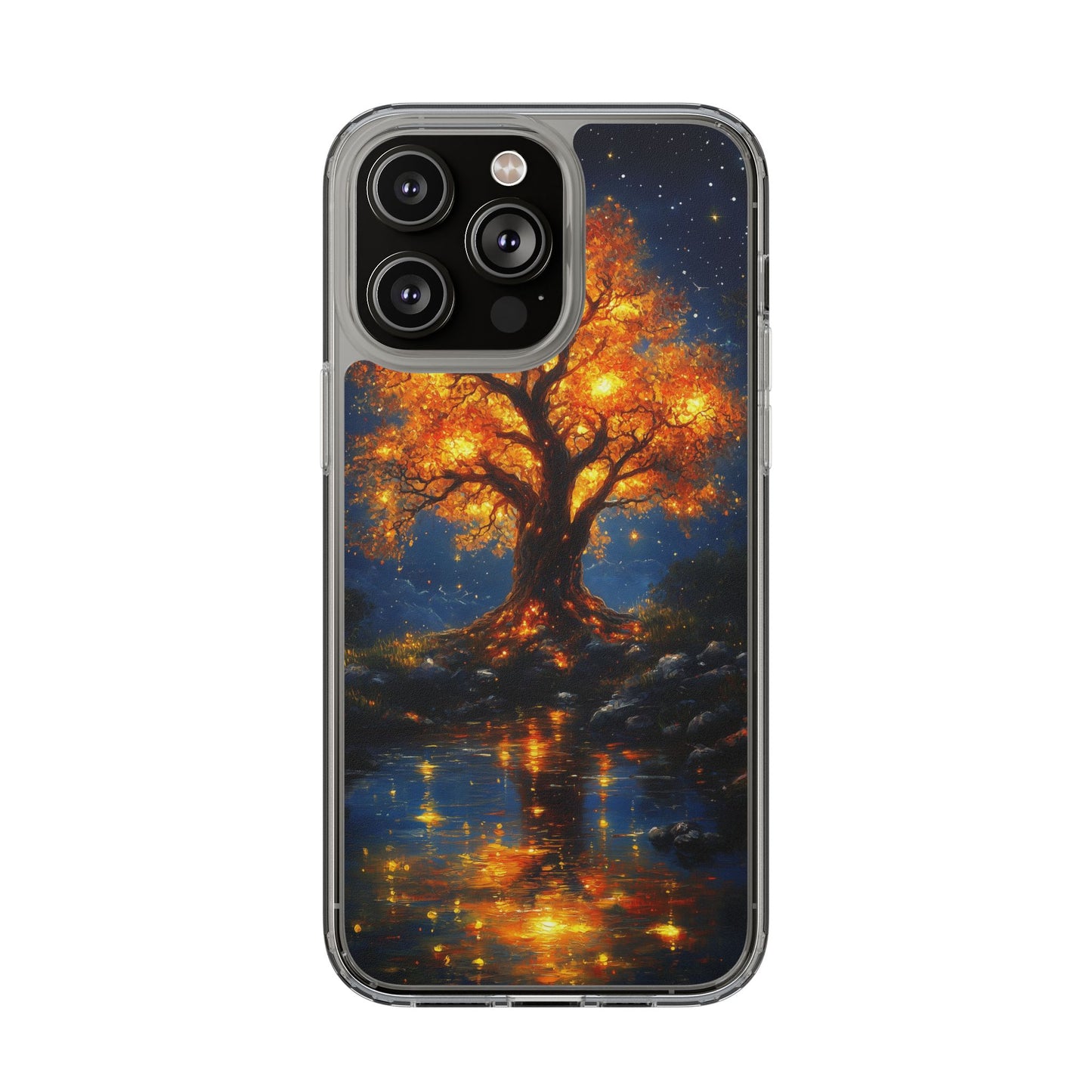 Nocturnal Illumination Tree Phone Case - Clear iPhone Cover with Glowing Autumn Design