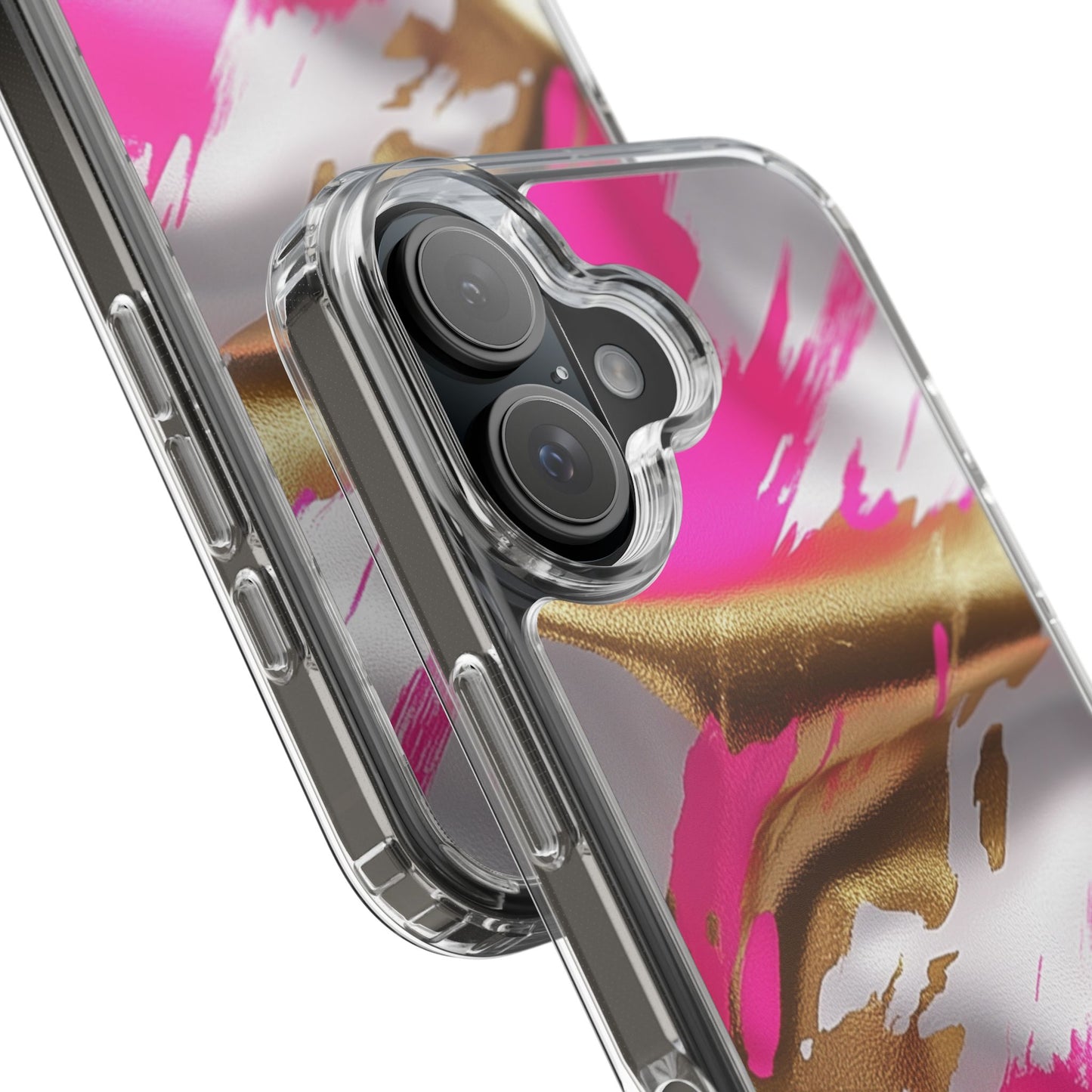 Stylish Clear Phone Case - Pink and Gold Abstract Design