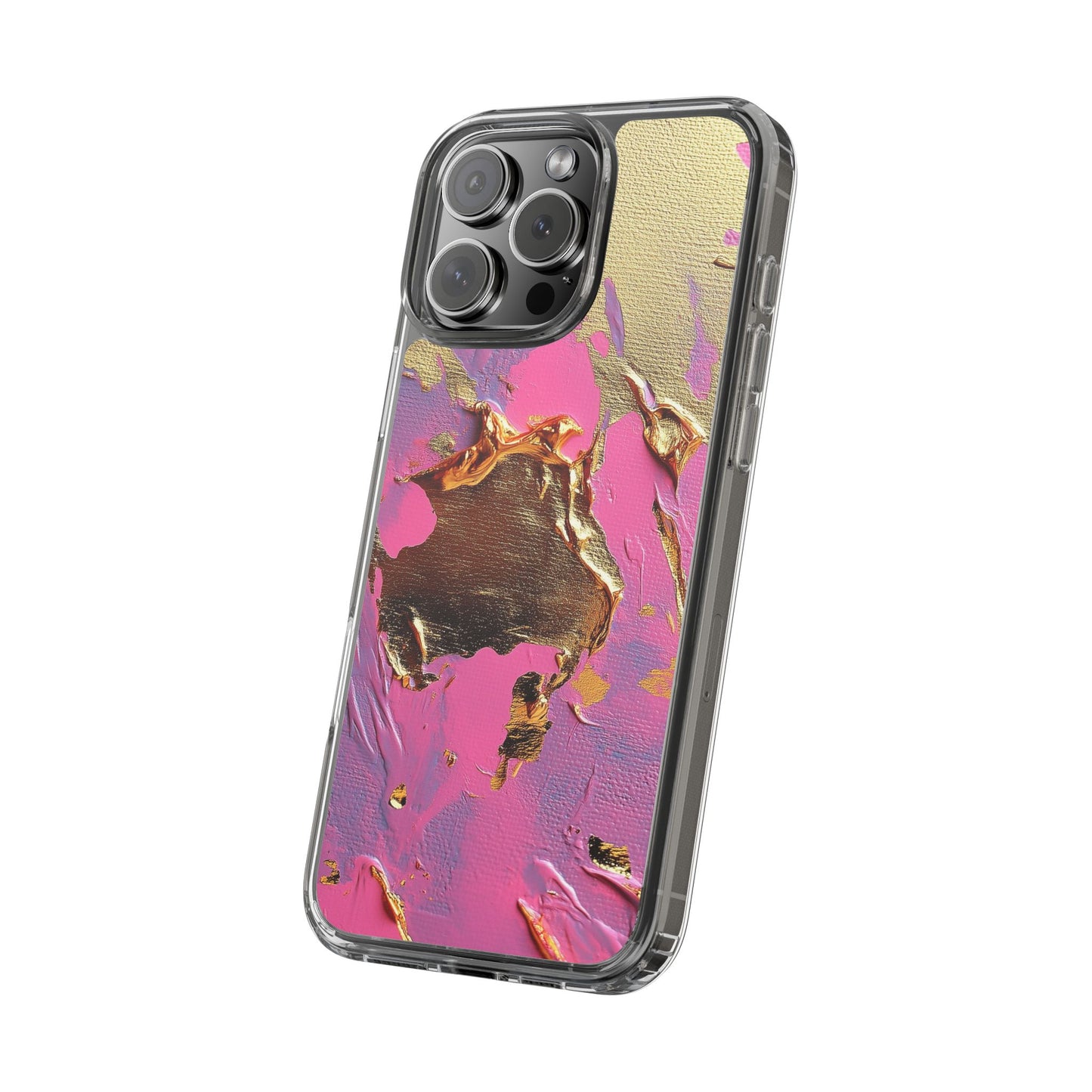 Artistic Clear iPhone Case - Gold and Pink Camo Abstract Design