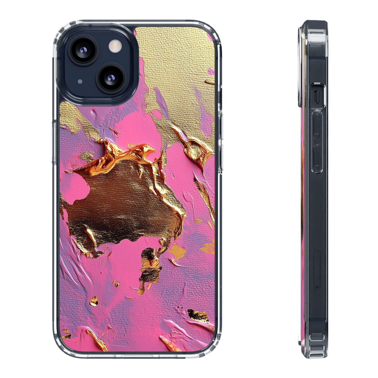 Artistic Clear iPhone Case - Gold and Pink Camo Abstract Design
