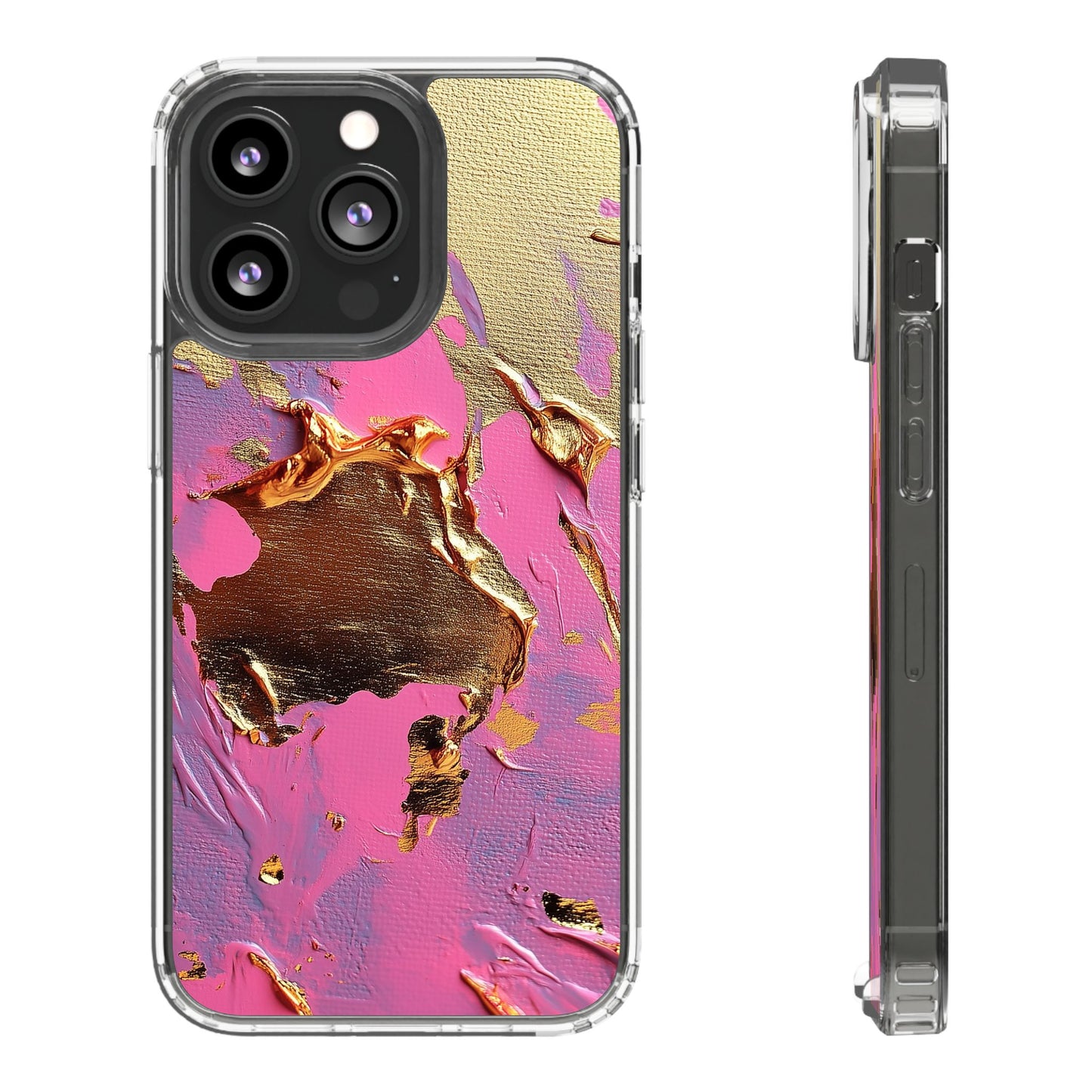 Artistic Clear iPhone Case - Gold and Pink Camo Abstract Design