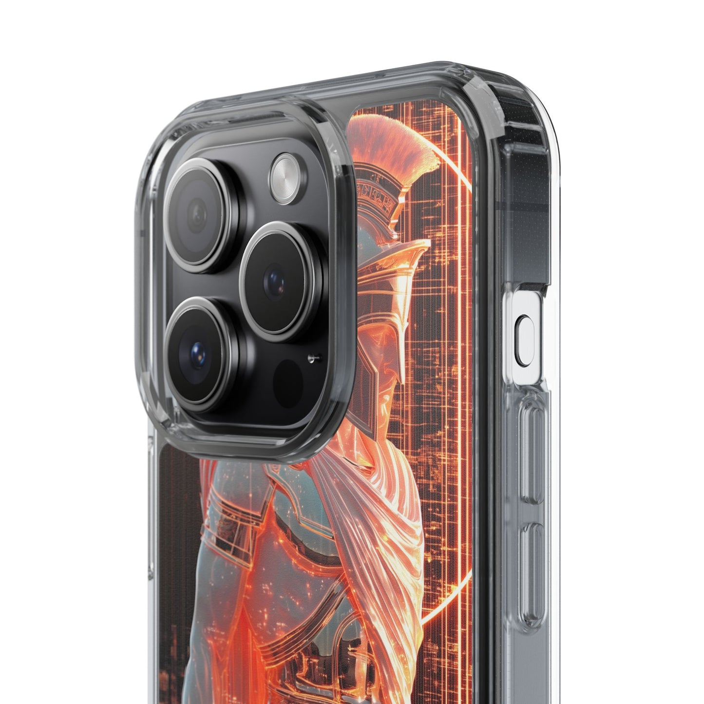 Mythical Ares Neon Warrior - Clear iPhone Case with Glowing Design