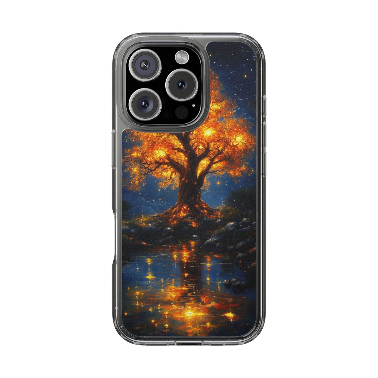 Nocturnal Illumination Tree Phone Case - Clear iPhone Cover with Glowing Autumn Design