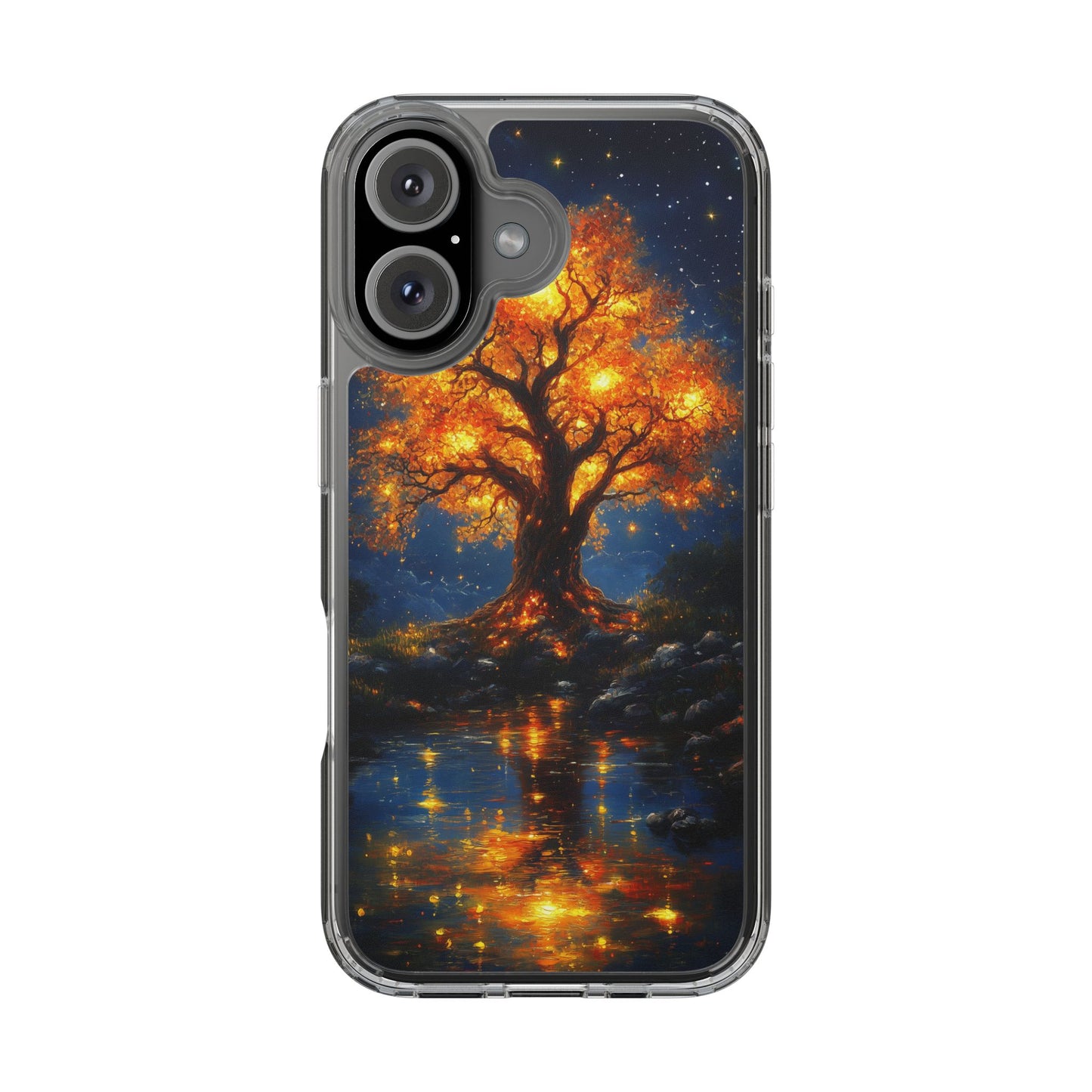 Nocturnal Illumination Tree Phone Case - Clear iPhone Cover with Glowing Autumn Design