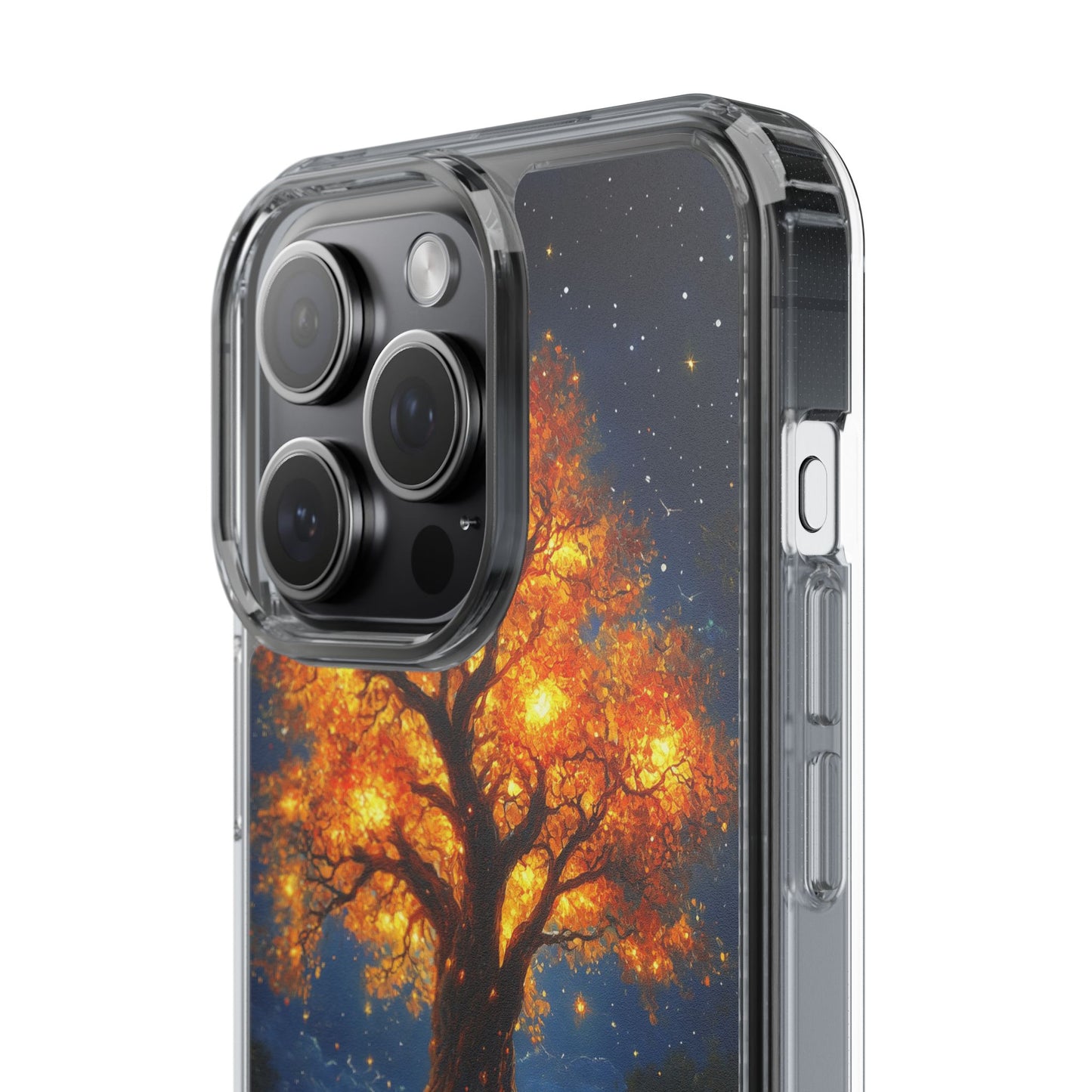 Nocturnal Illumination Tree Phone Case - Clear iPhone Cover with Glowing Autumn Design