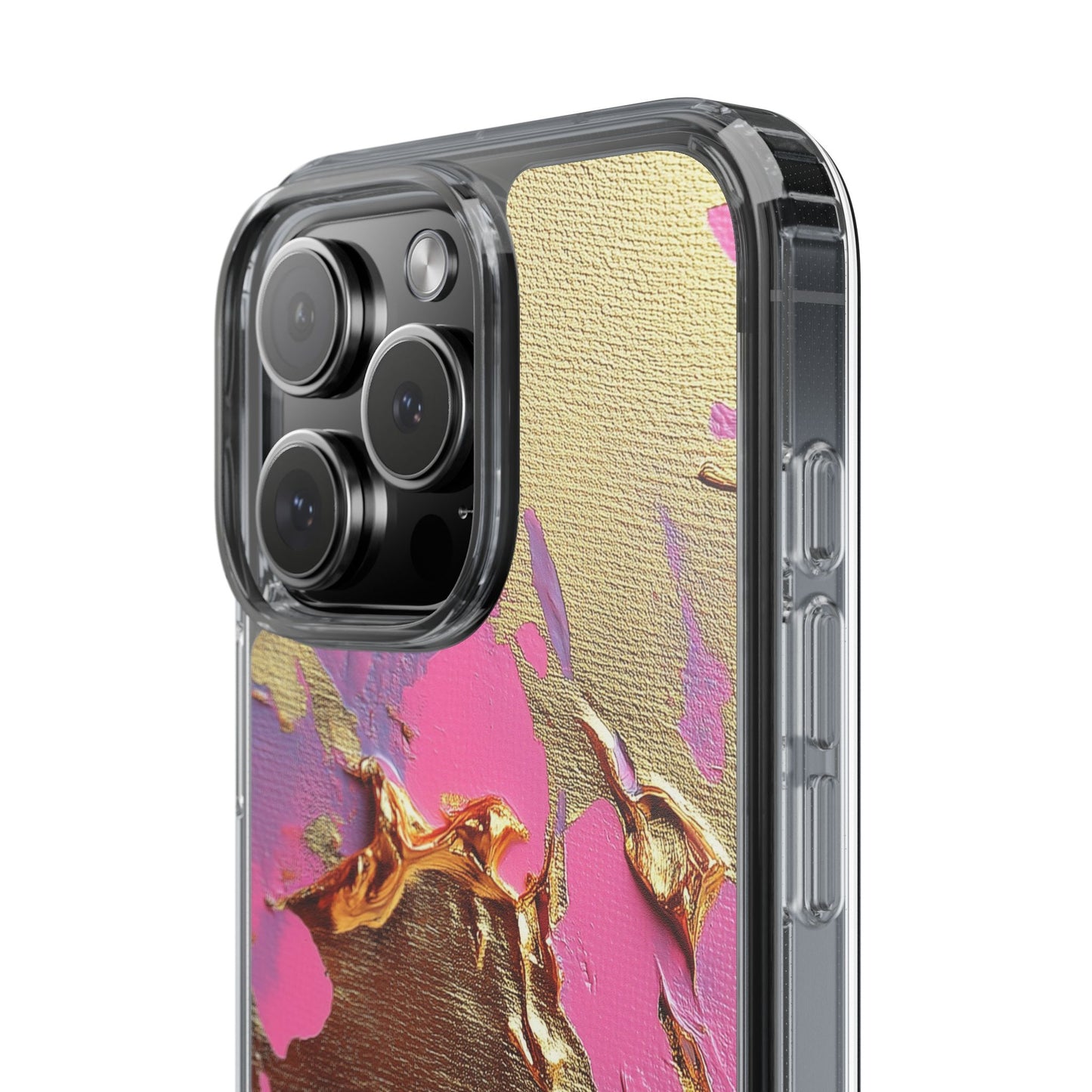 Artistic Clear iPhone Case - Gold and Pink Camo Abstract Design