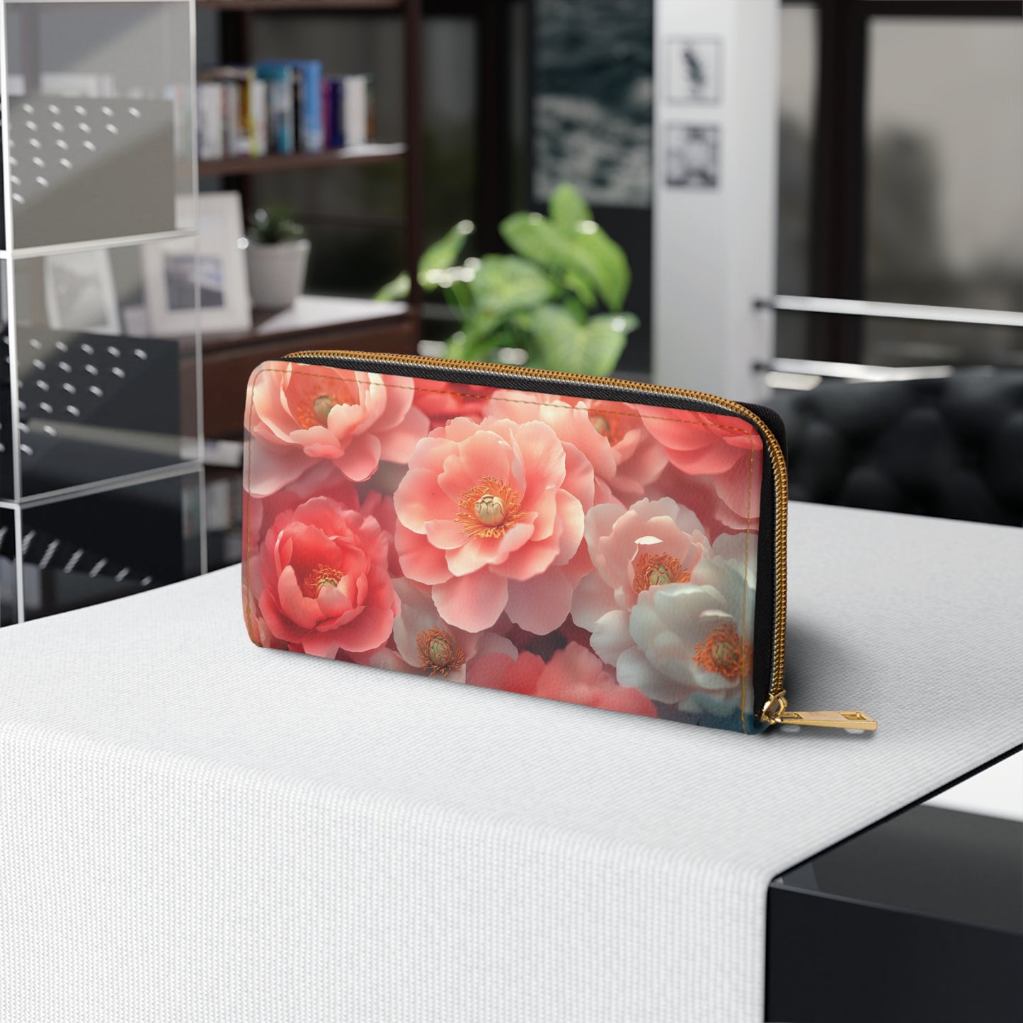 Floral Elegance Cell Phone Clutch Wallet – Hyper Realistic Peony Design
