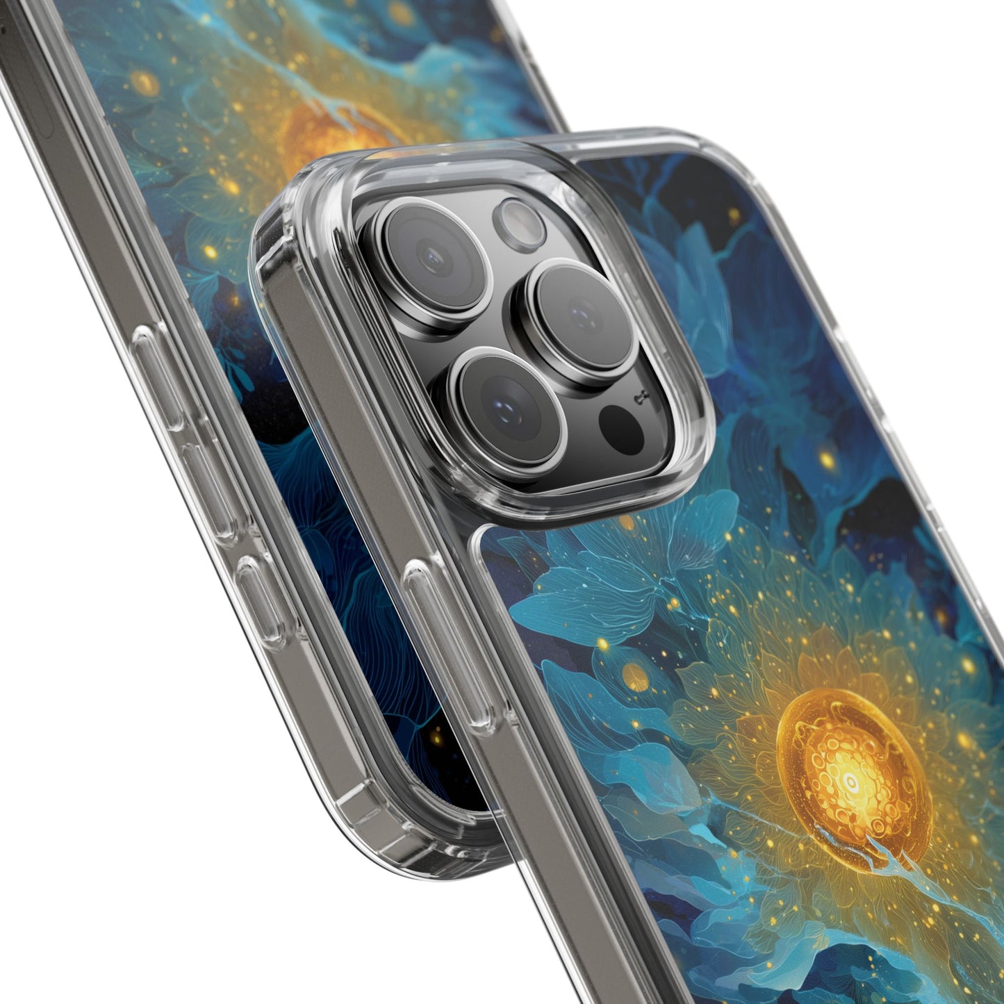 Celestial Nocturnal Bloom Clear Phone Case - Protective, Artistic Design for Nature Lovers