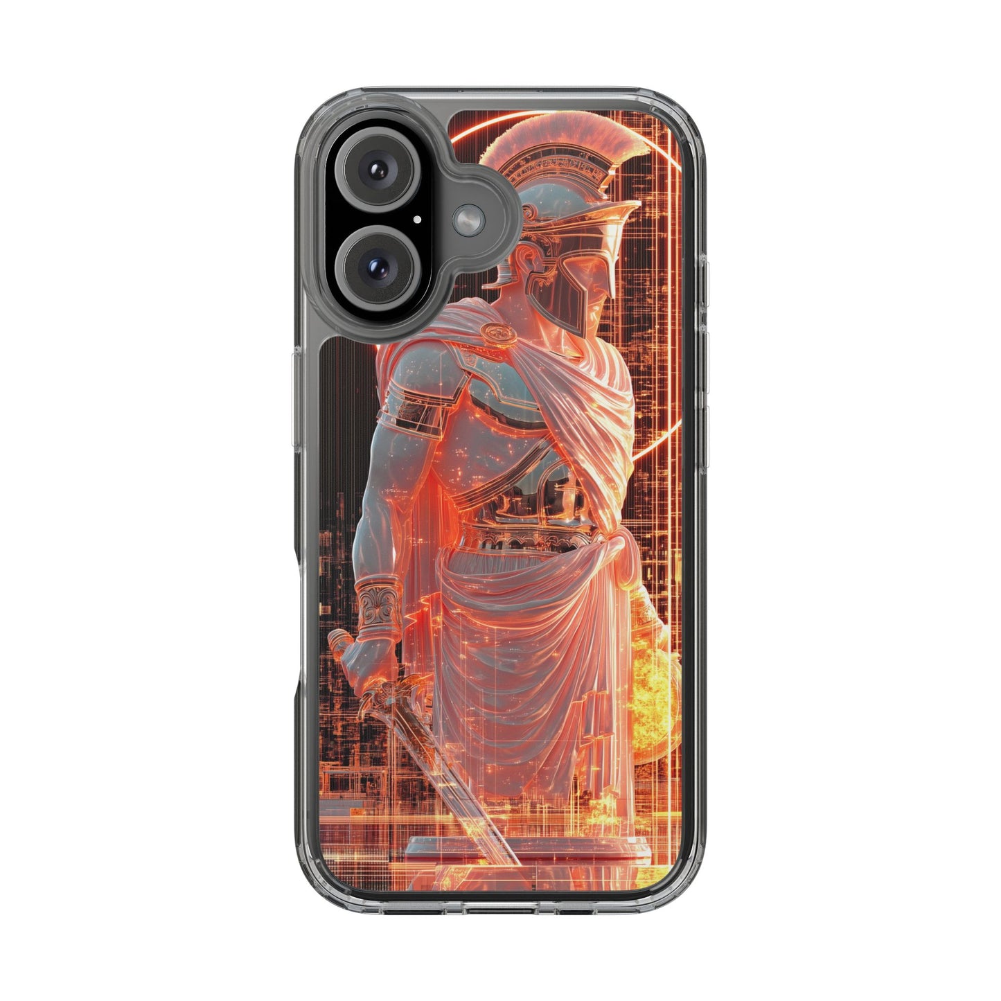 Mythical Ares Neon Warrior - Clear iPhone Case with Glowing Design