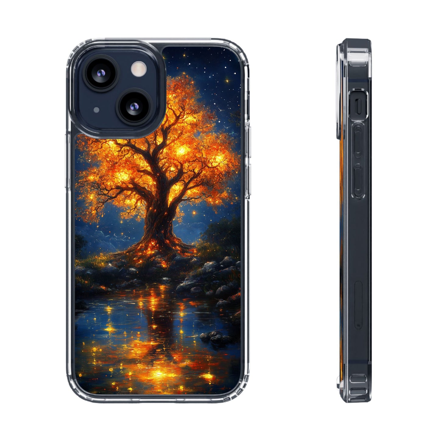 Nocturnal Illumination Tree Phone Case - Clear iPhone Cover with Glowing Autumn Design
