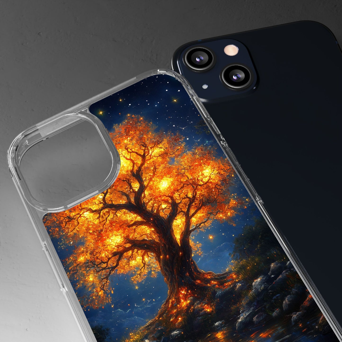 Nocturnal Illumination Tree Phone Case - Clear iPhone Cover with Glowing Autumn Design