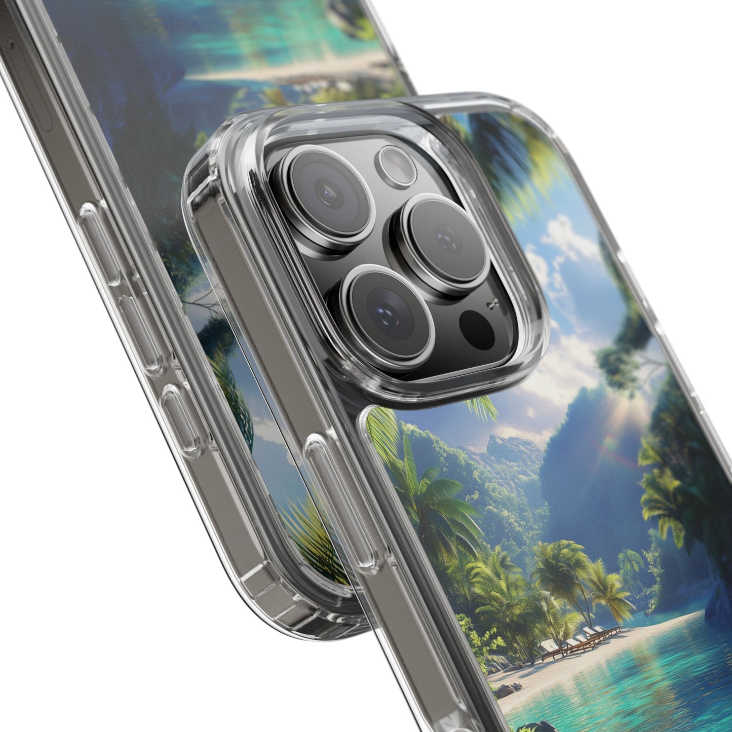 Tropical Paradise Clear iPhone Case – Vibrant Beach Vibes & Sleek Protection