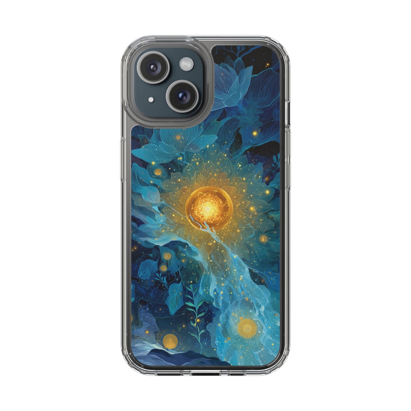 Celestial Nocturnal Bloom Clear Phone Case - Protective, Artistic Design for Nature Lovers