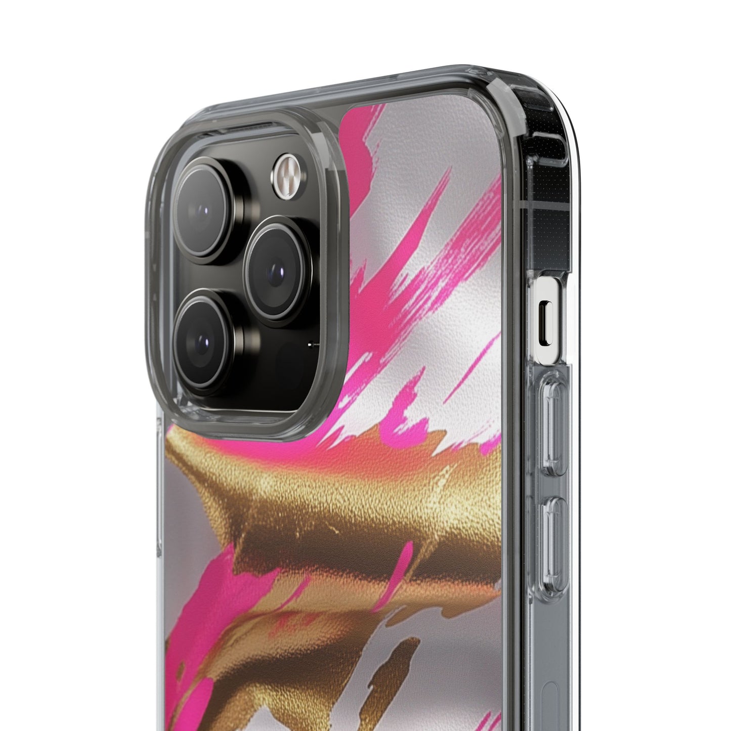 Stylish Clear Phone Case - Pink and Gold Abstract Design