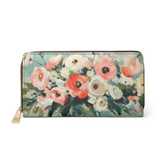 Oil painting Inspired Floral Cell Phone Clutch Wallet – Abstract Blooms in Soft Pinks