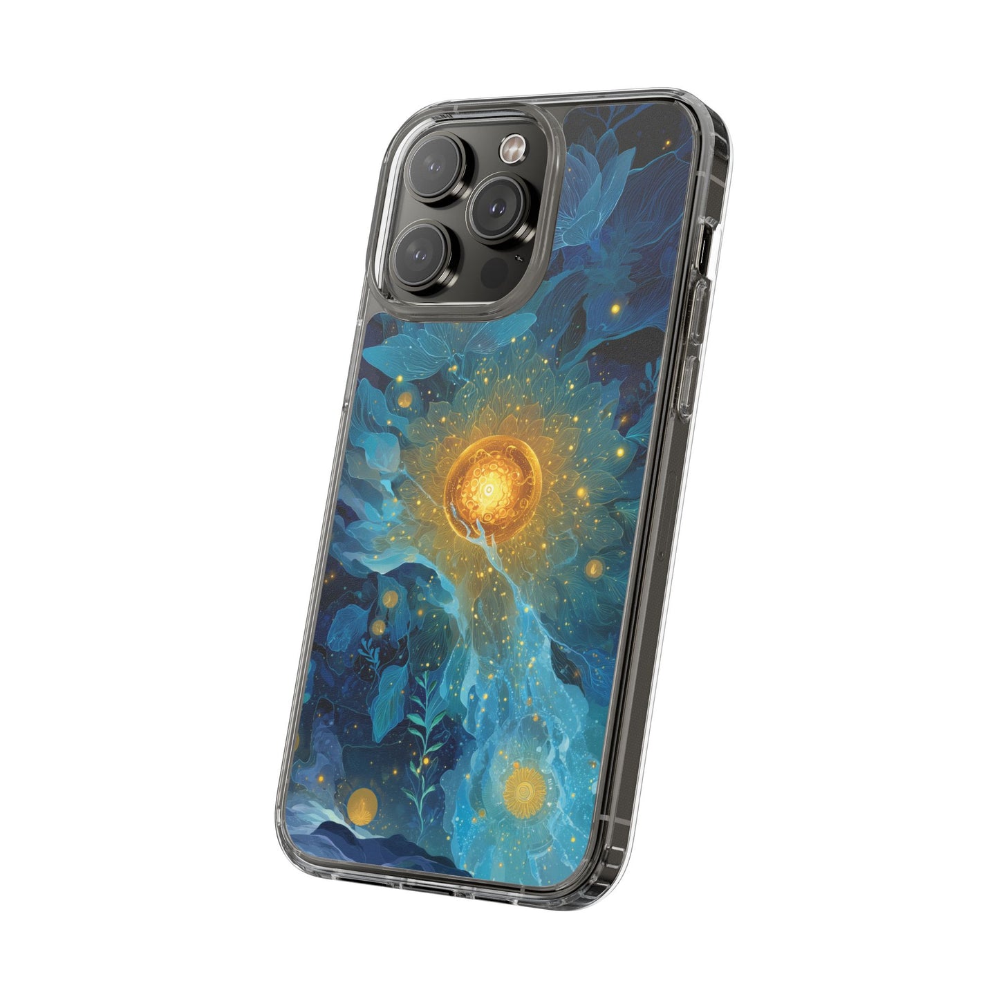 Celestial Nocturnal Bloom Clear Phone Case - Protective, Artistic Design for Nature Lovers