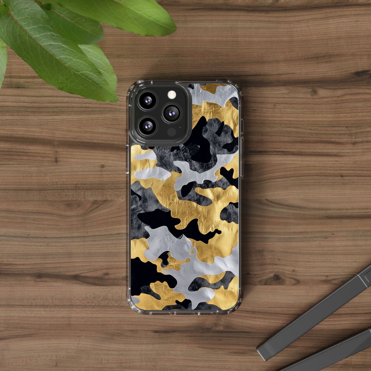 Metallic Gold Camo Clear Phone Case - Stylish Phone Cover