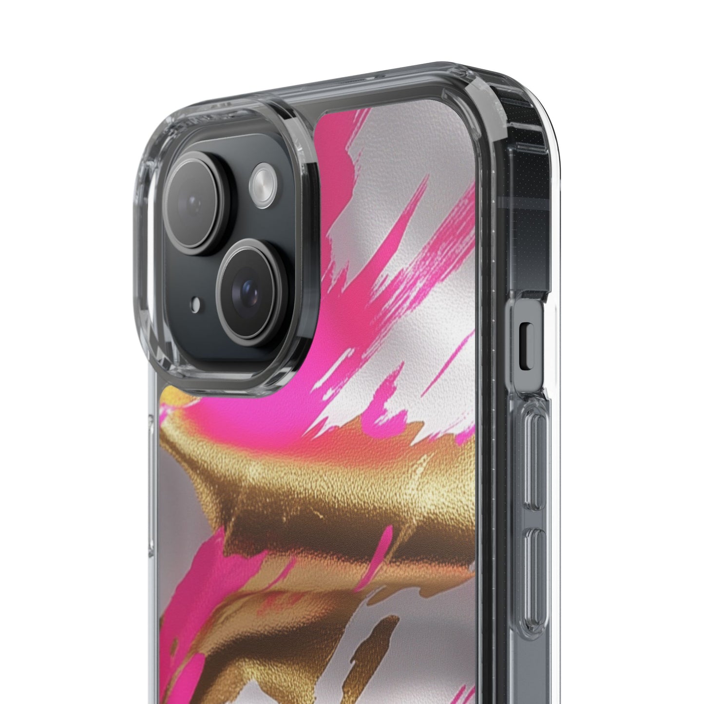 Stylish Clear Phone Case - Pink and Gold Abstract Design