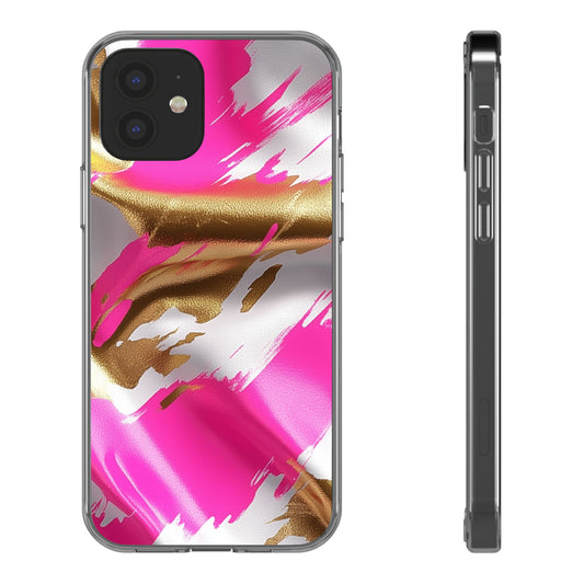 Stylish Clear Phone Case - Pink and Gold Abstract Design