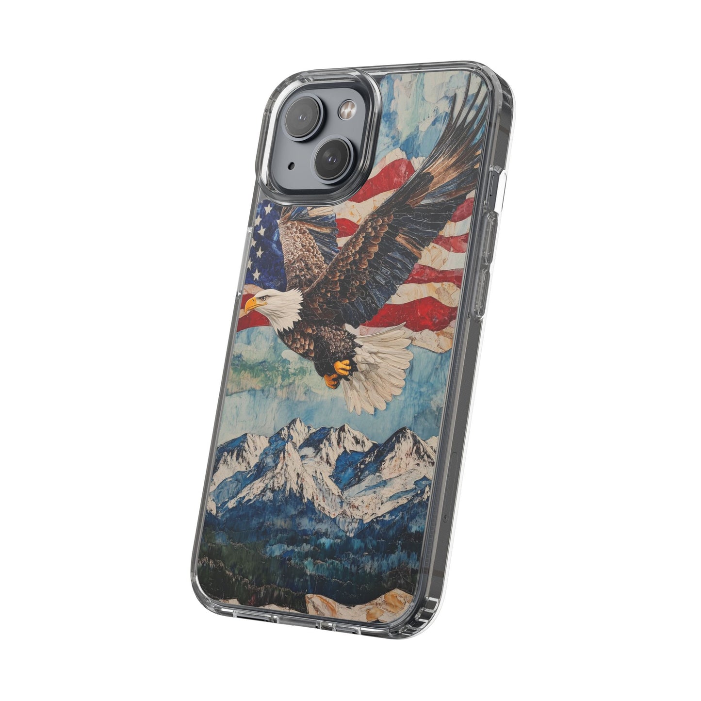 Patriotic Eagle Clear iPhone Case – American Flag Design, Fly High Stay Free for True Patriots