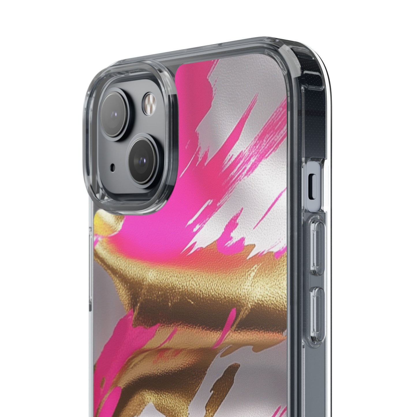 Stylish Clear Phone Case - Pink and Gold Abstract Design
