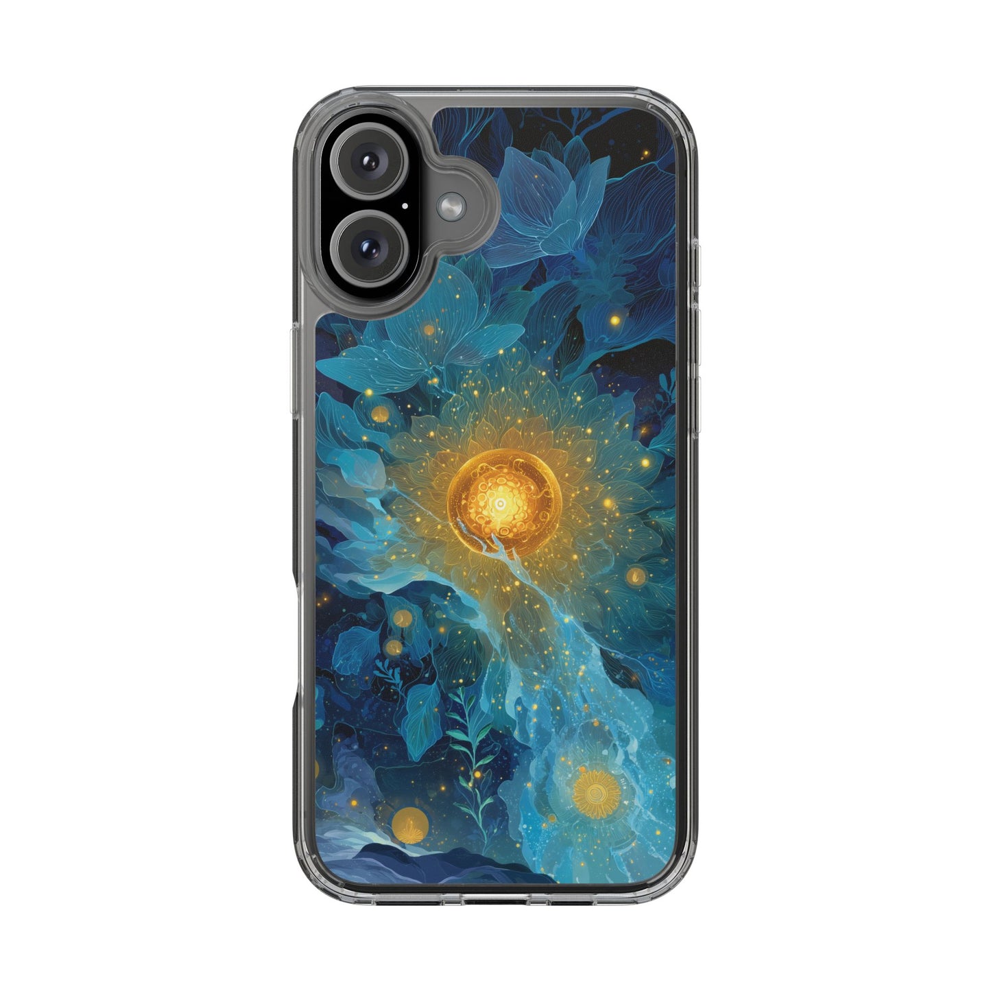 Celestial Nocturnal Bloom Clear Phone Case - Protective, Artistic Design for Nature Lovers