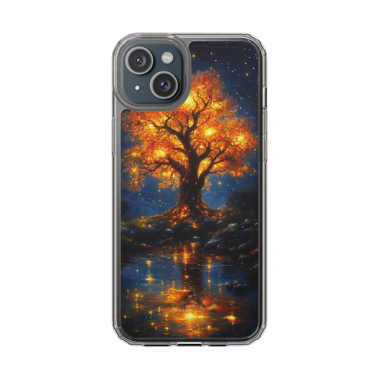 Nocturnal Illumination Tree Phone Case - Clear iPhone Cover with Glowing Autumn Design