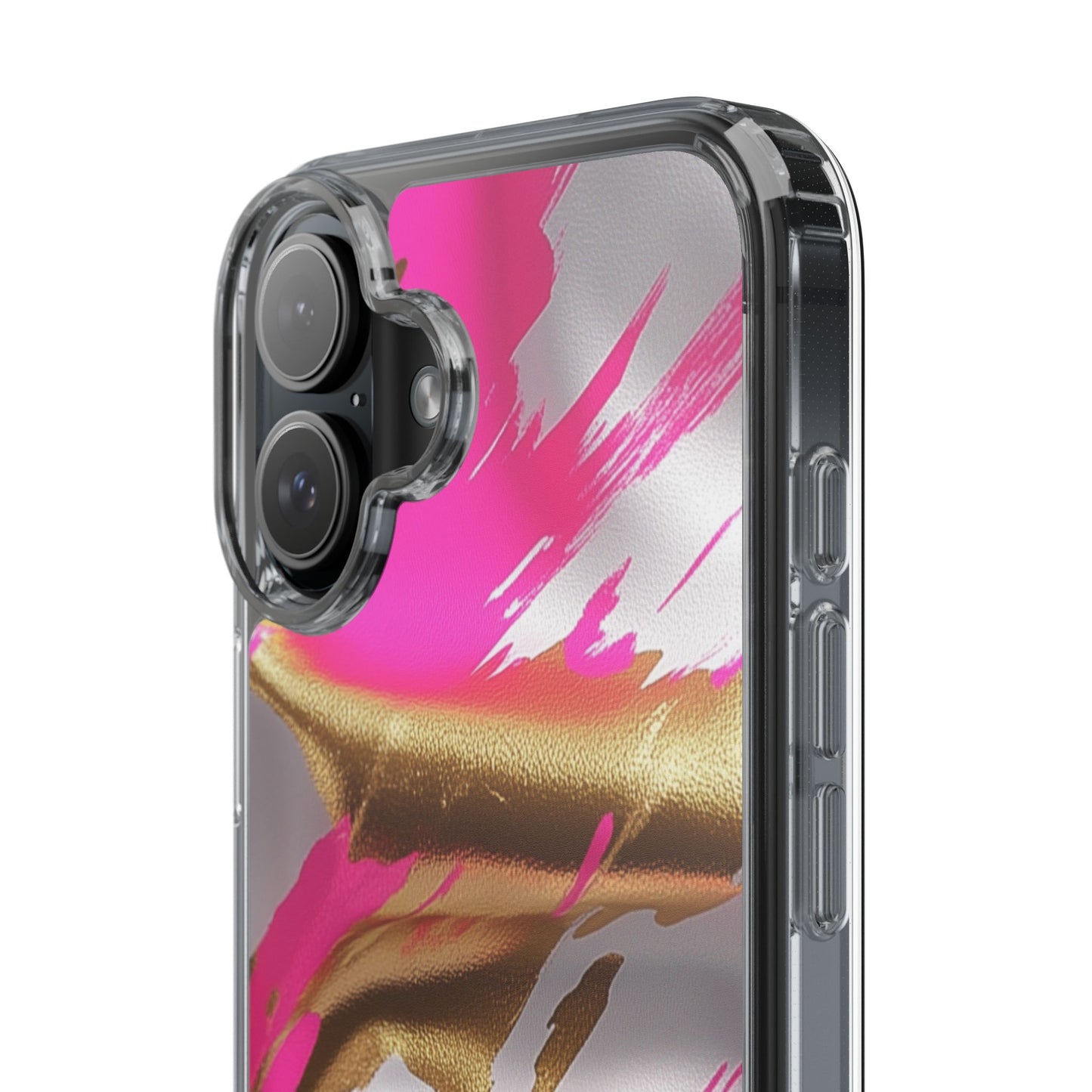 Stylish Clear Phone Case - Pink and Gold Abstract Design