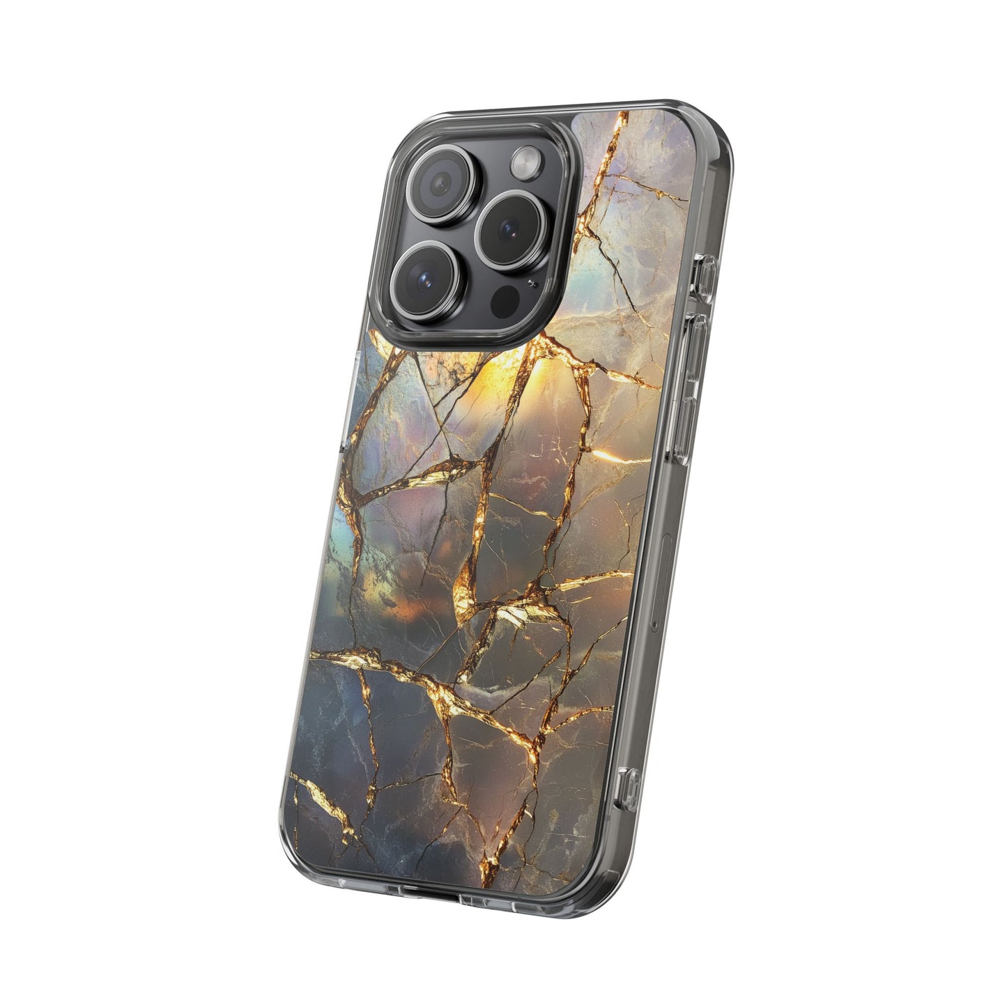 Iridescent Gold Marble Clear iPhone Case
