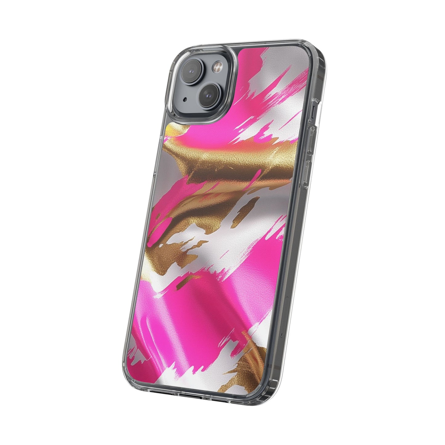 Stylish Clear Phone Case - Pink and Gold Abstract Design