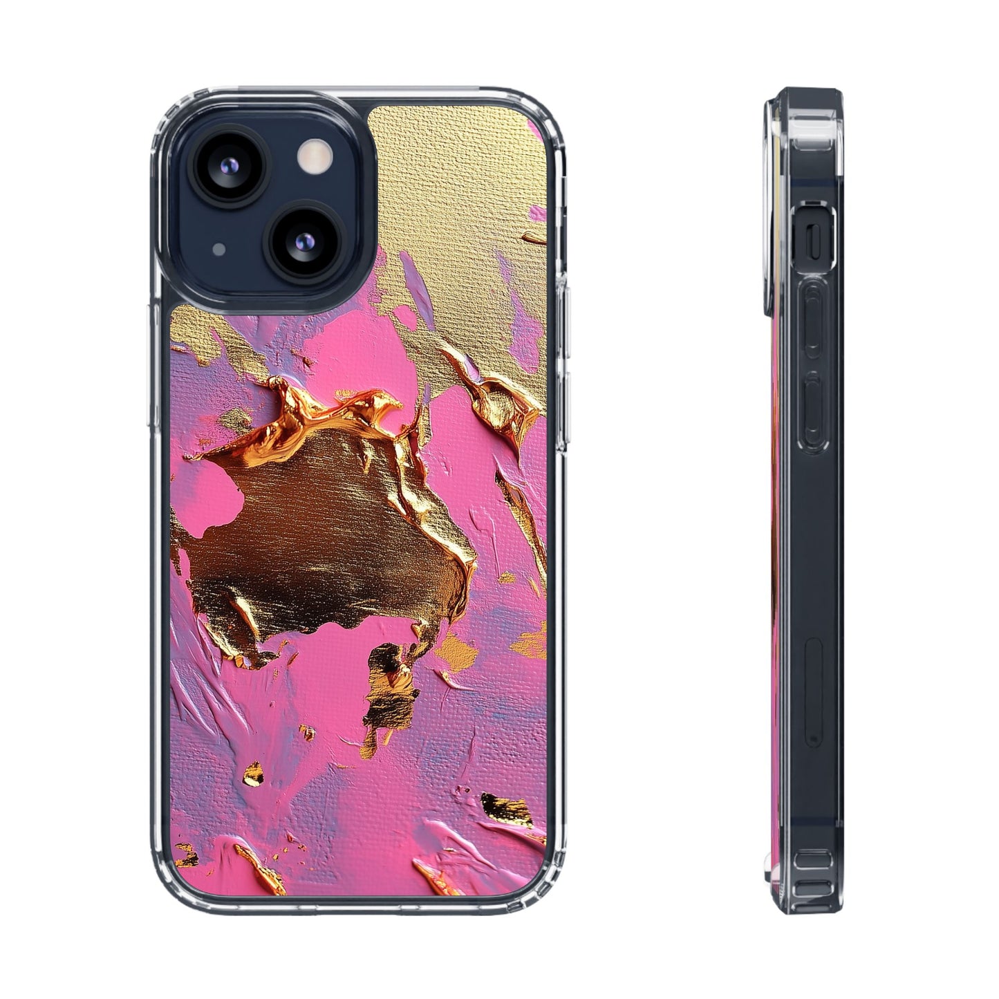 Artistic Clear iPhone Case - Gold and Pink Camo Abstract Design
