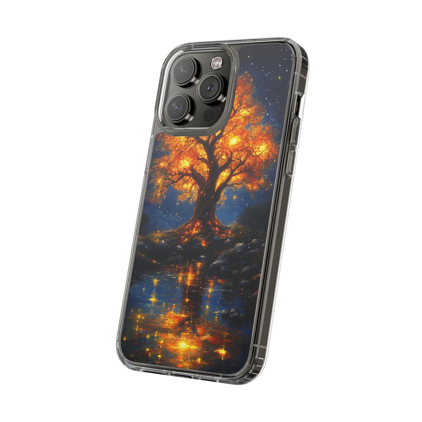 Nocturnal Illumination Tree Phone Case - Clear iPhone Cover with Glowing Autumn Design