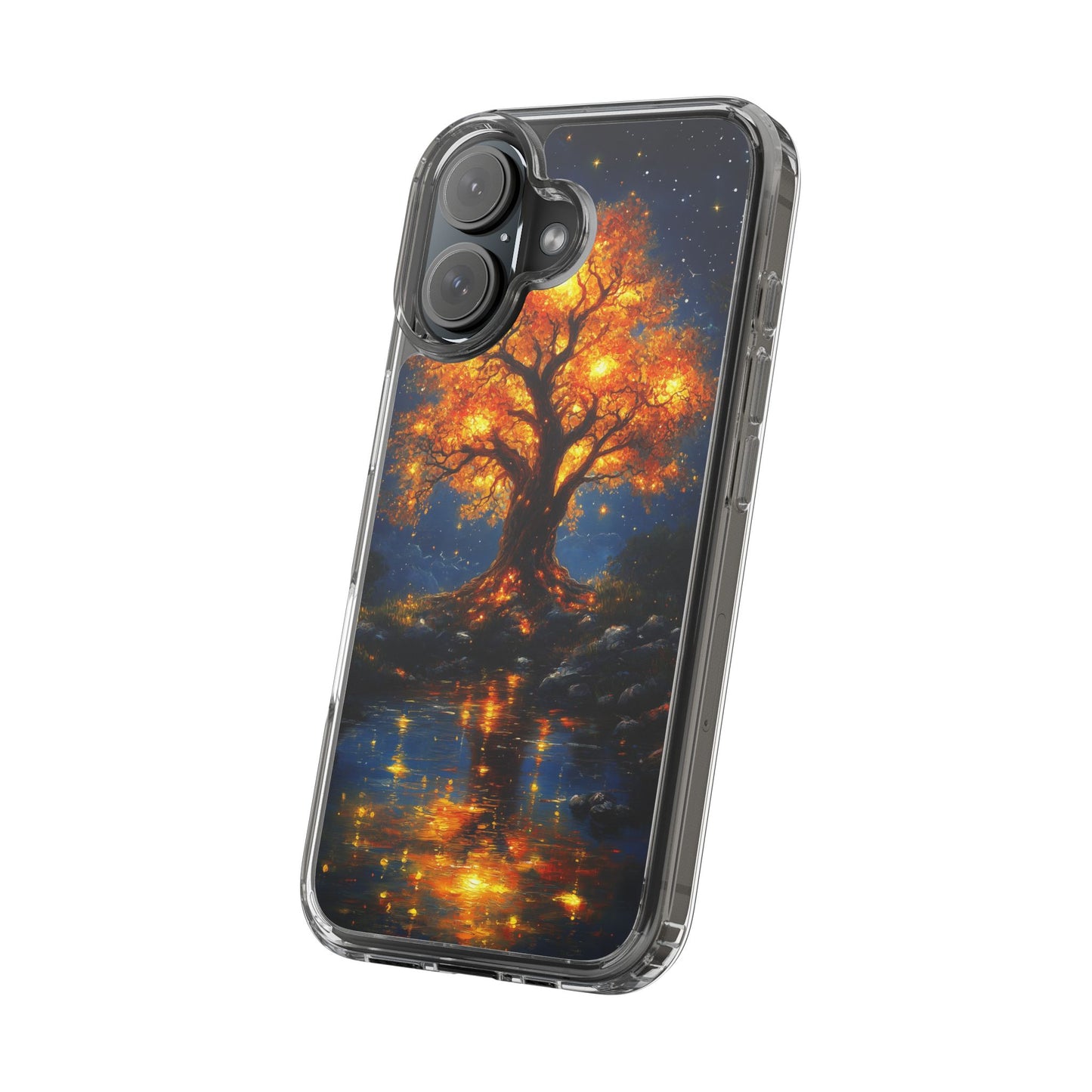 Nocturnal Illumination Tree Phone Case - Clear iPhone Cover with Glowing Autumn Design