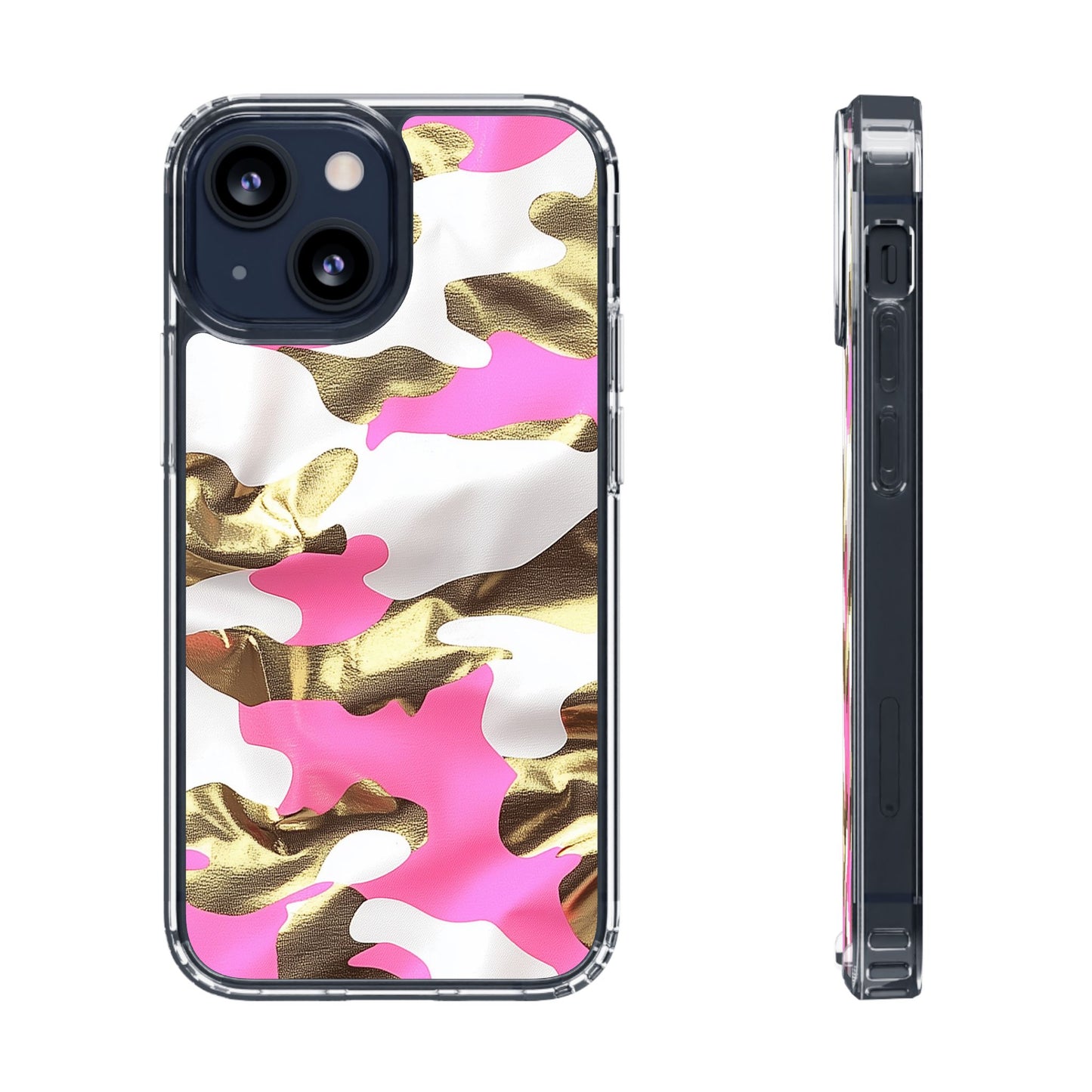 Gold and Pink Camo Phone Case – Stylish Clear Protective Design