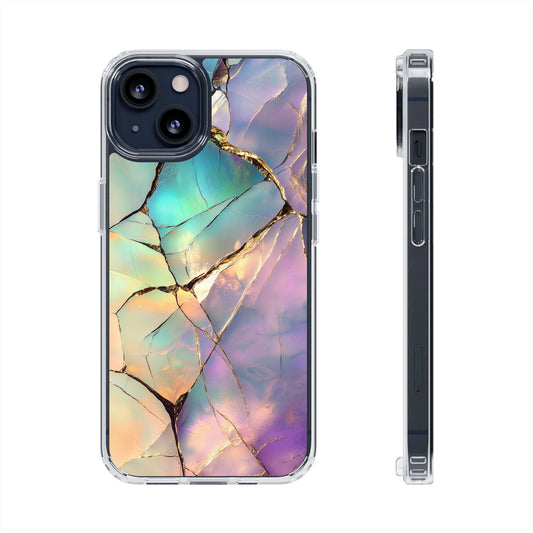Iridescent Gold Fractured Marble Elegant Clear iPhone Case