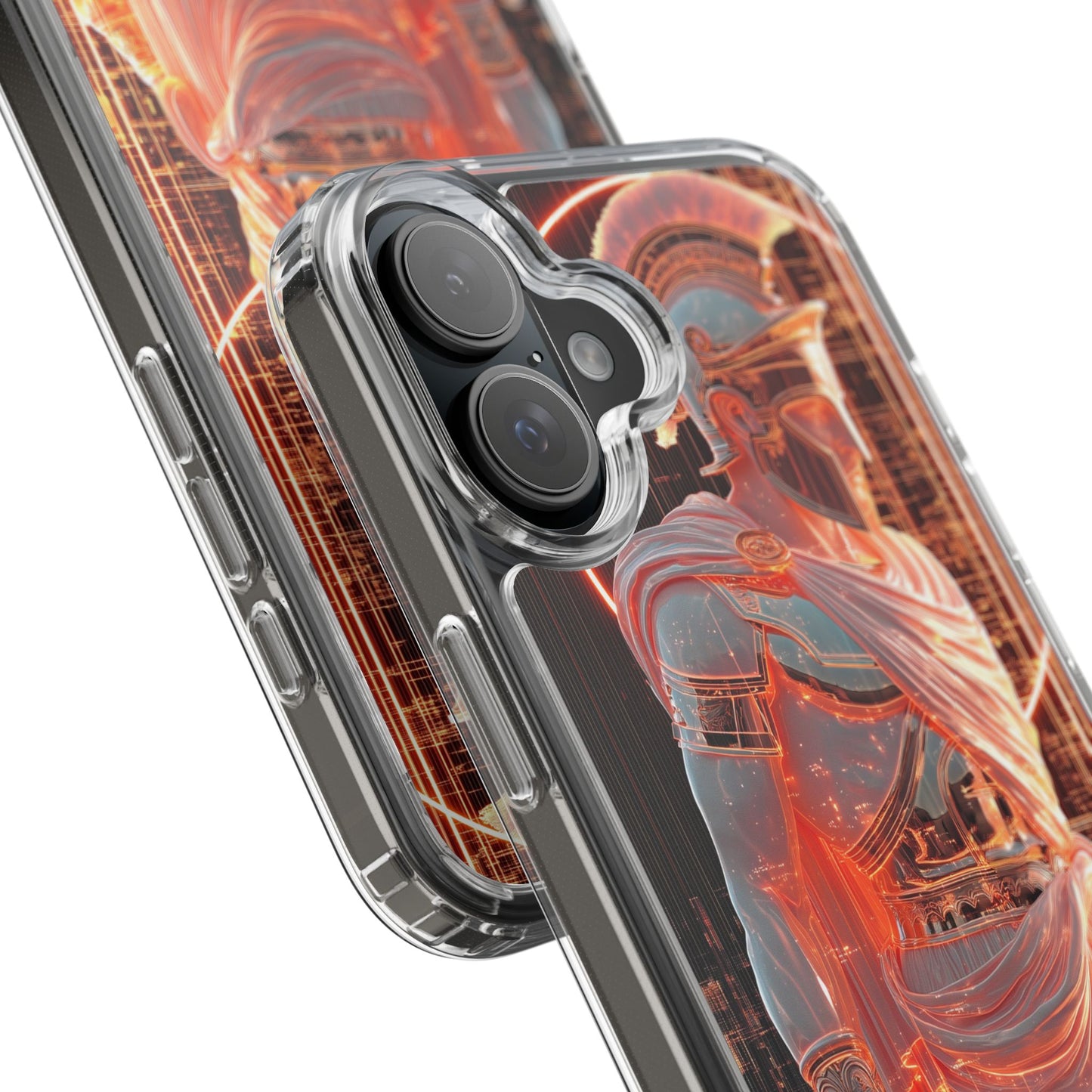 Mythical Ares Neon Warrior - Clear iPhone Case with Glowing Design