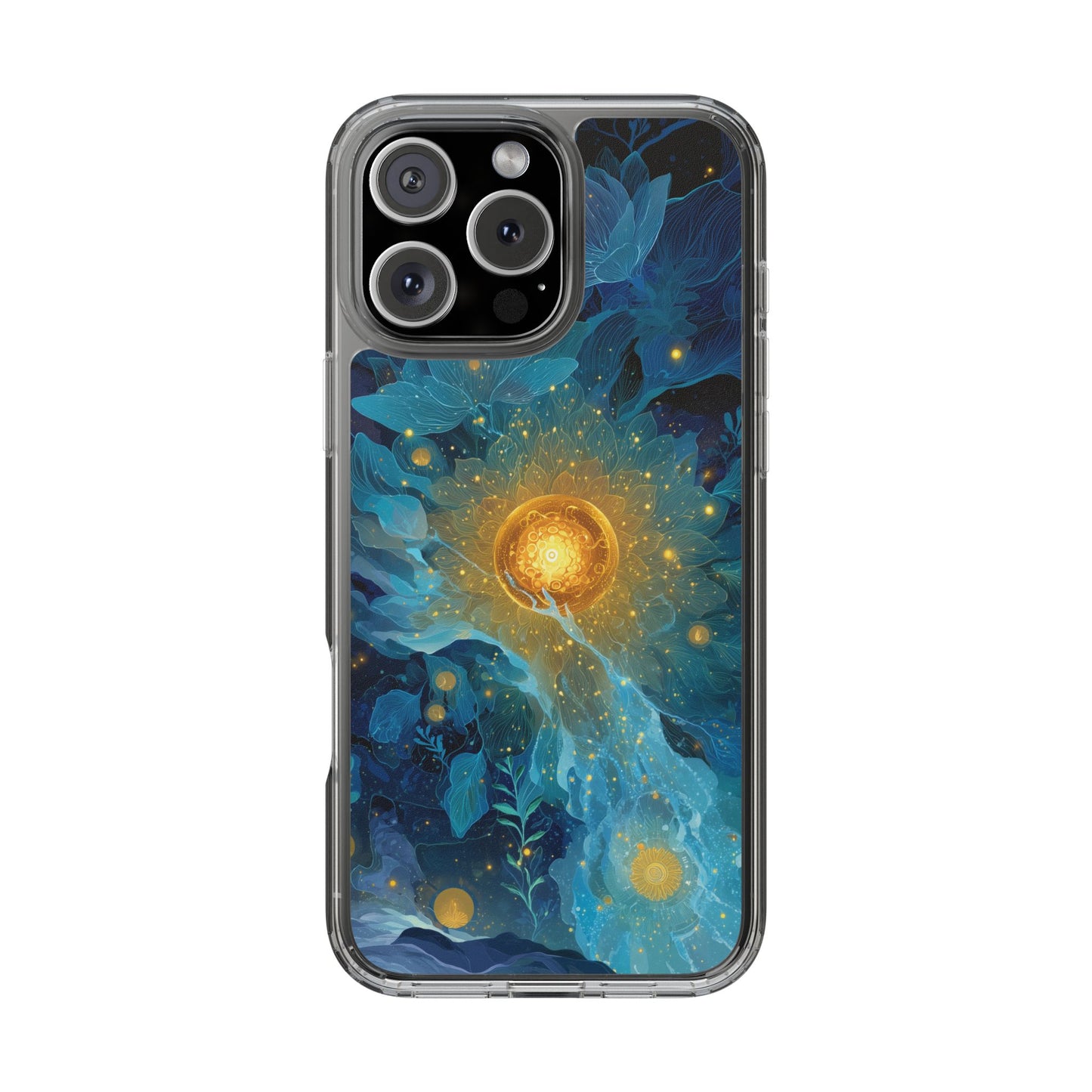 Celestial Nocturnal Bloom Clear Phone Case - Protective, Artistic Design for Nature Lovers