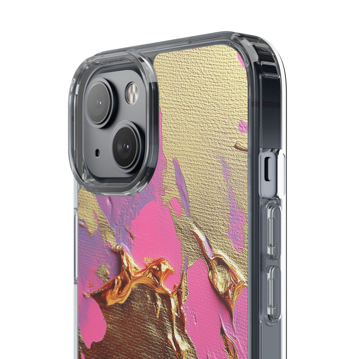 Artistic Clear iPhone Case - Gold and Pink Camo Abstract Design
