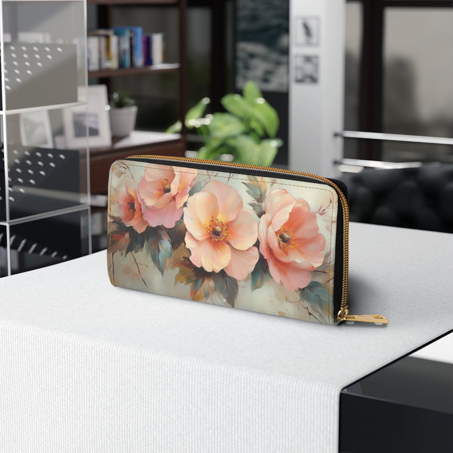Soft Bloom Elegance – Pink Flower Oil Painting Cell Phone Clutch Wallet