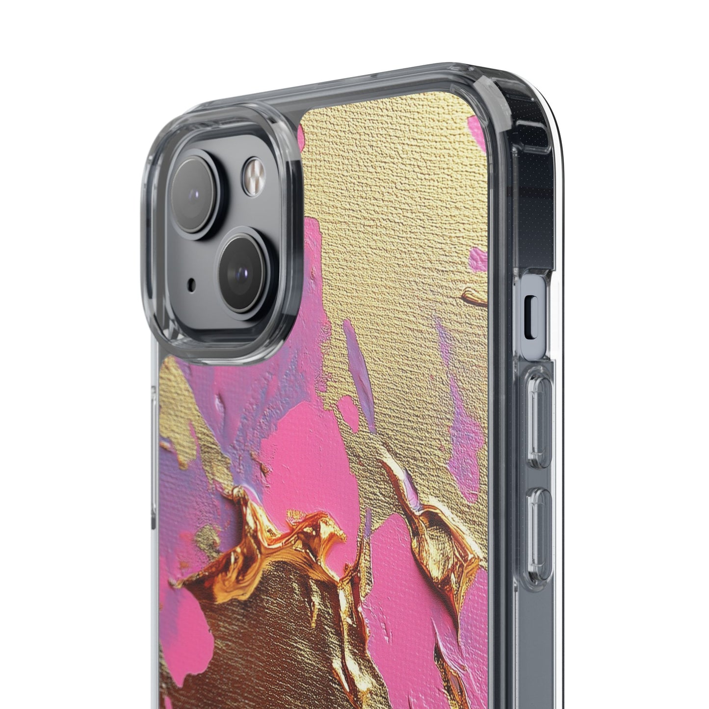 Artistic Clear iPhone Case - Gold and Pink Camo Abstract Design