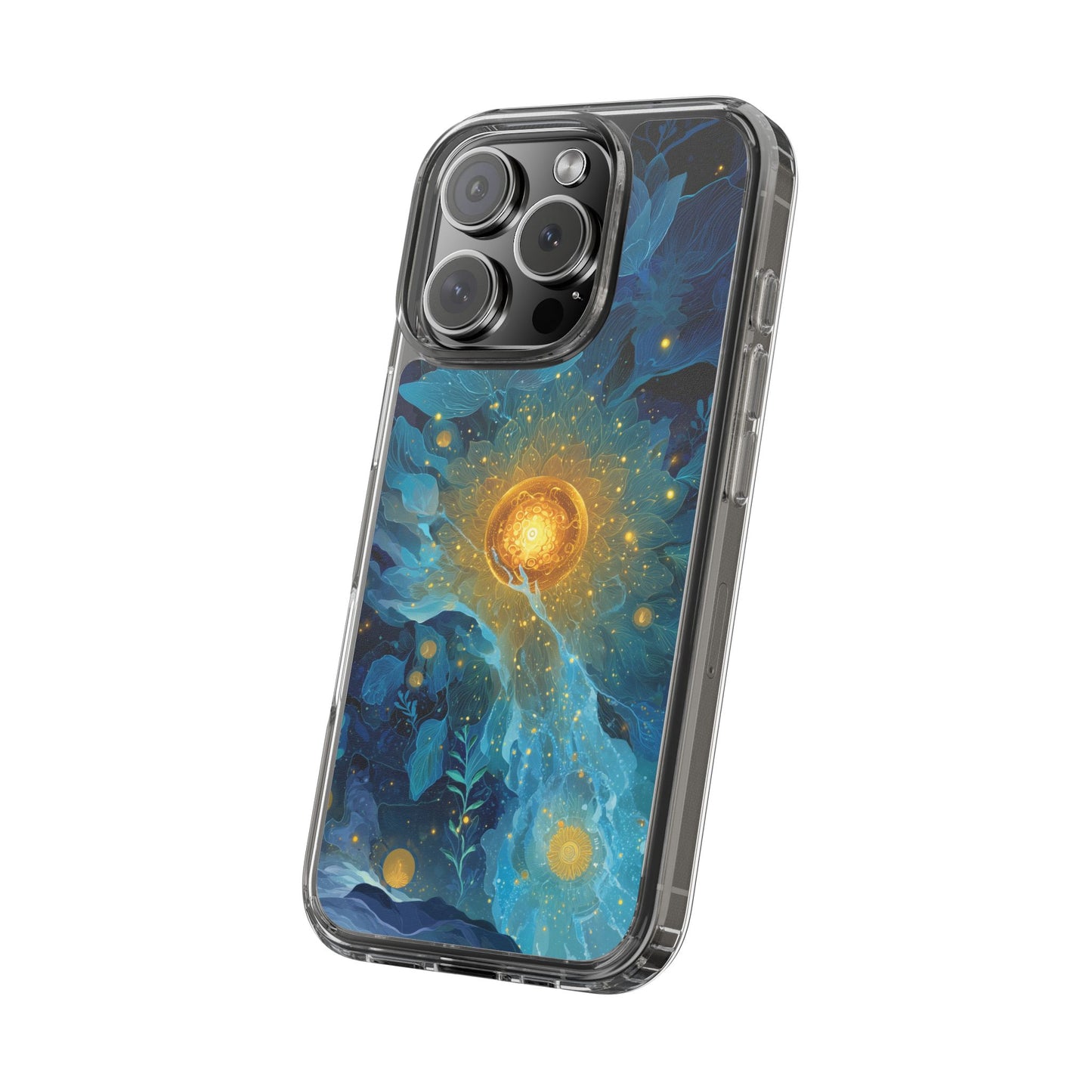 Celestial Nocturnal Bloom Clear Phone Case - Protective, Artistic Design for Nature Lovers