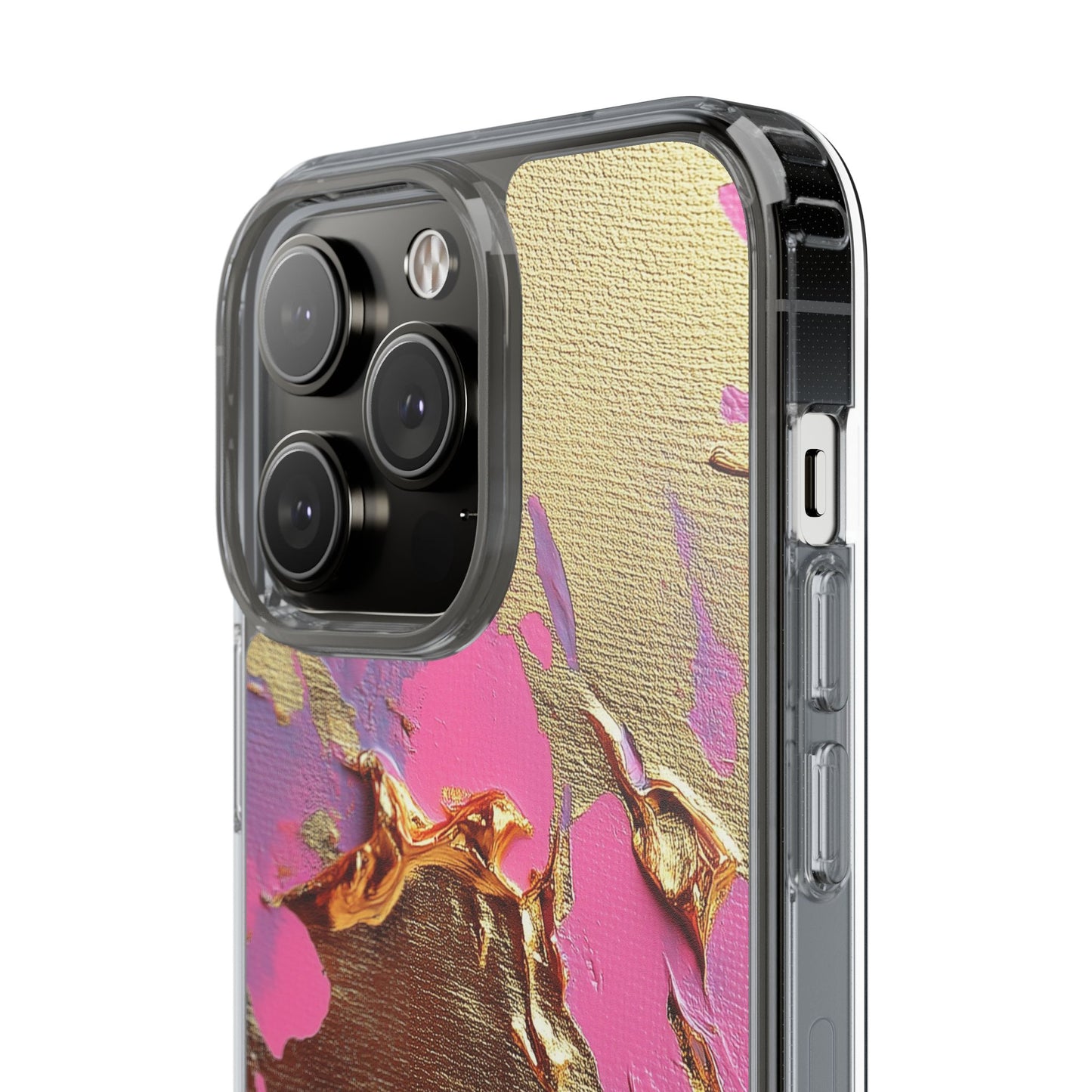 Artistic Clear iPhone Case - Gold and Pink Camo Abstract Design