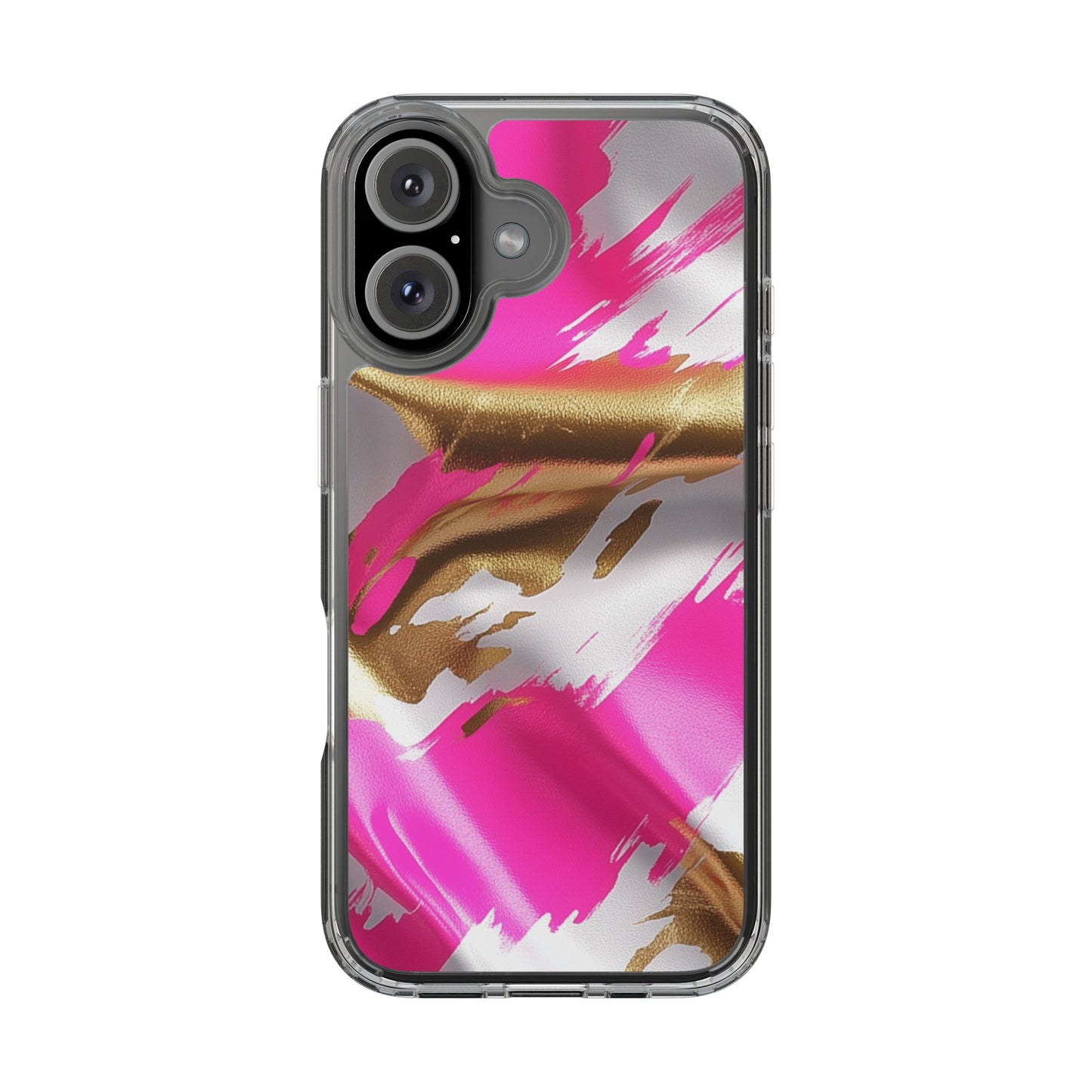 Stylish Clear Phone Case - Pink and Gold Abstract Design