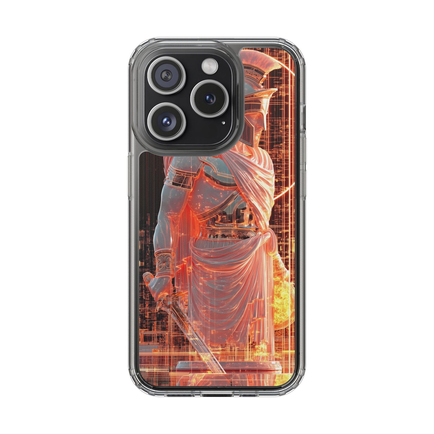 Mythical Ares Neon Warrior - Clear iPhone Case with Glowing Design