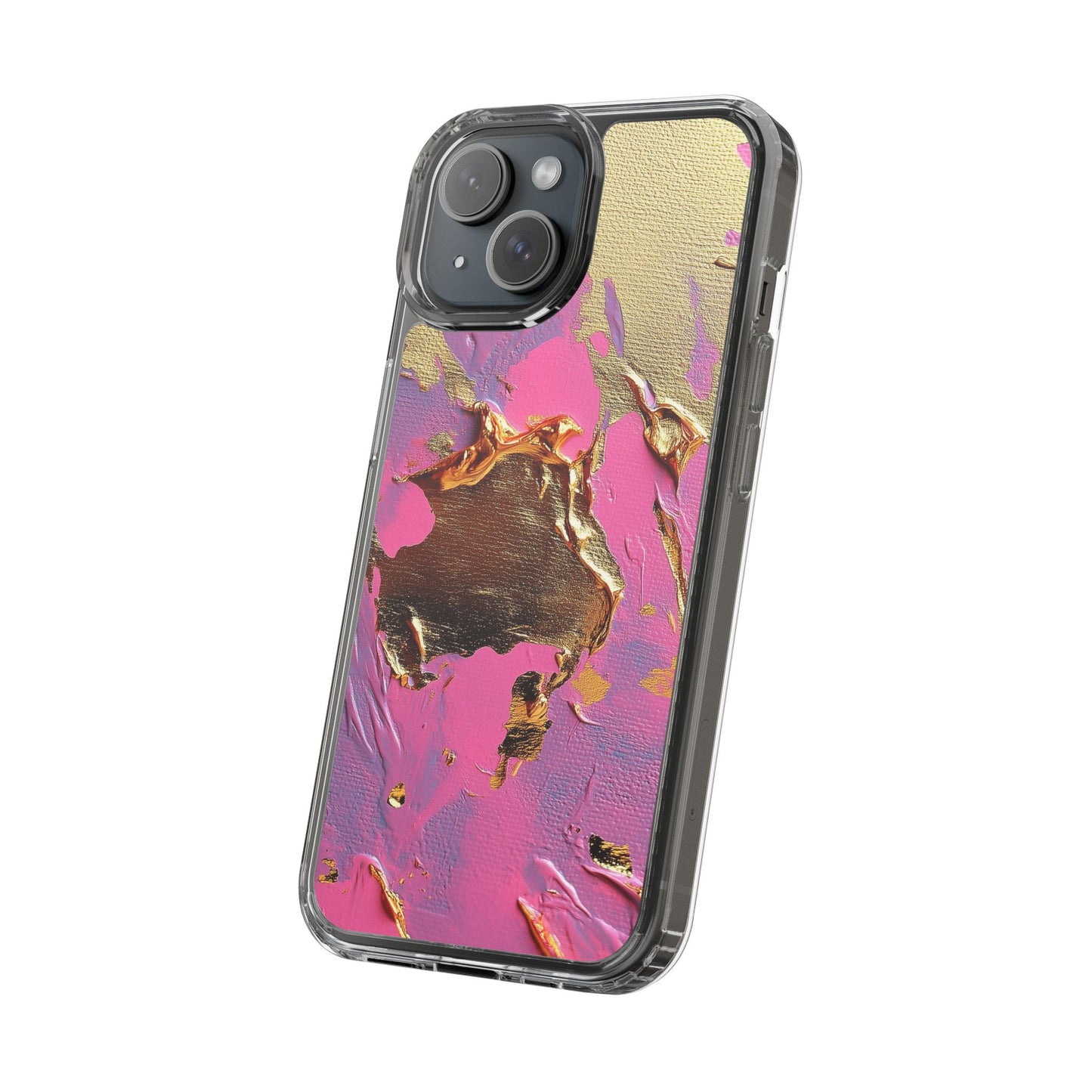 Artistic Clear iPhone Case - Gold and Pink Camo Abstract Design